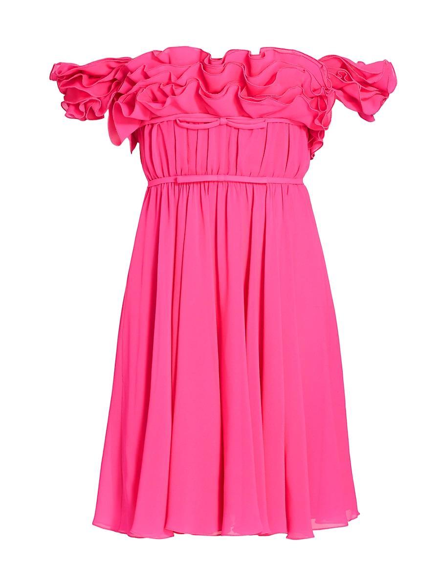 Womens Silk Off-The-Shoulder Ruffle Dress Product Image