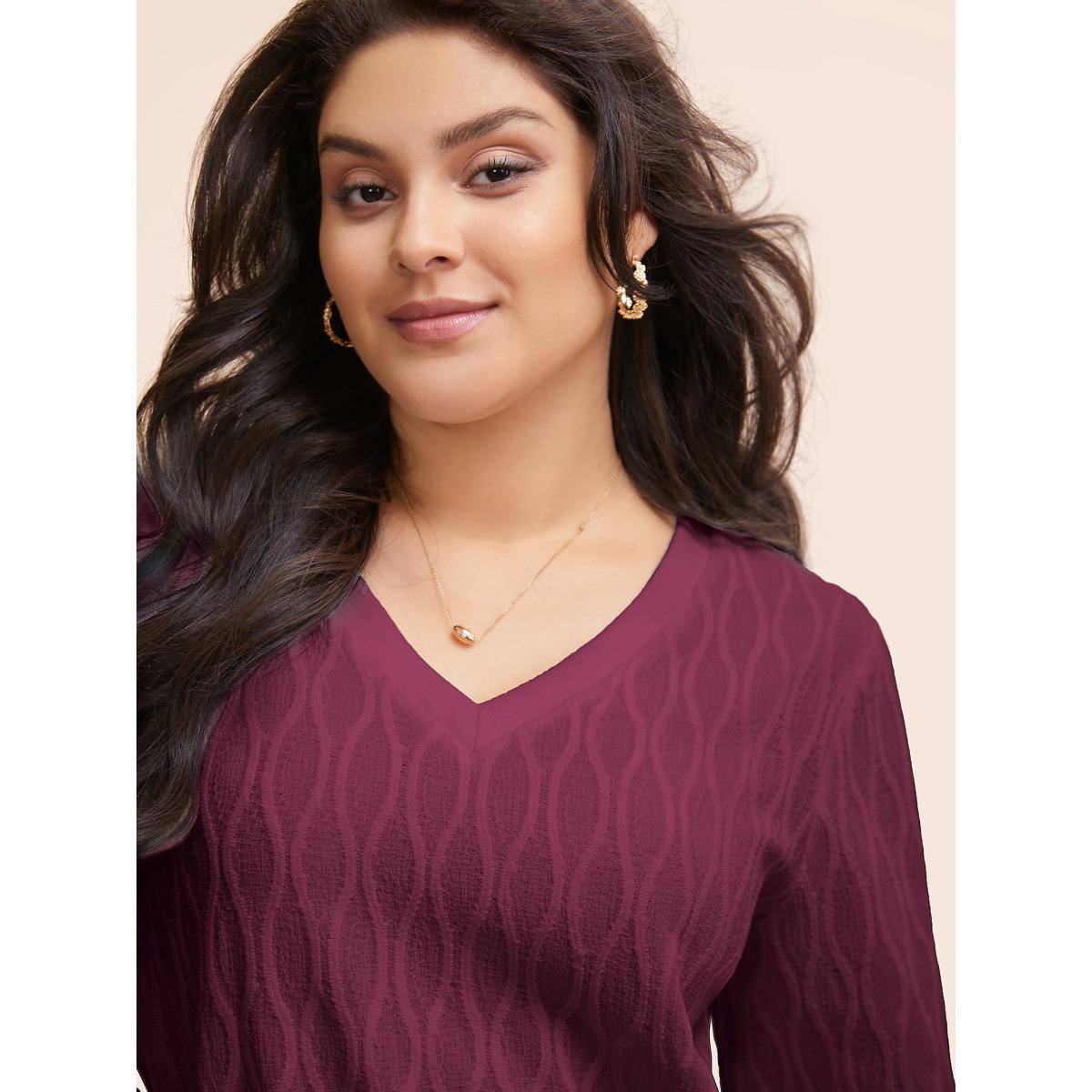 Plus Size Rib Knit Plain Elastic Cuffs Sweatshirt Women Blue Elegant Non V-neck Everyday Sweatshirts BloomChic 10/M Product Image