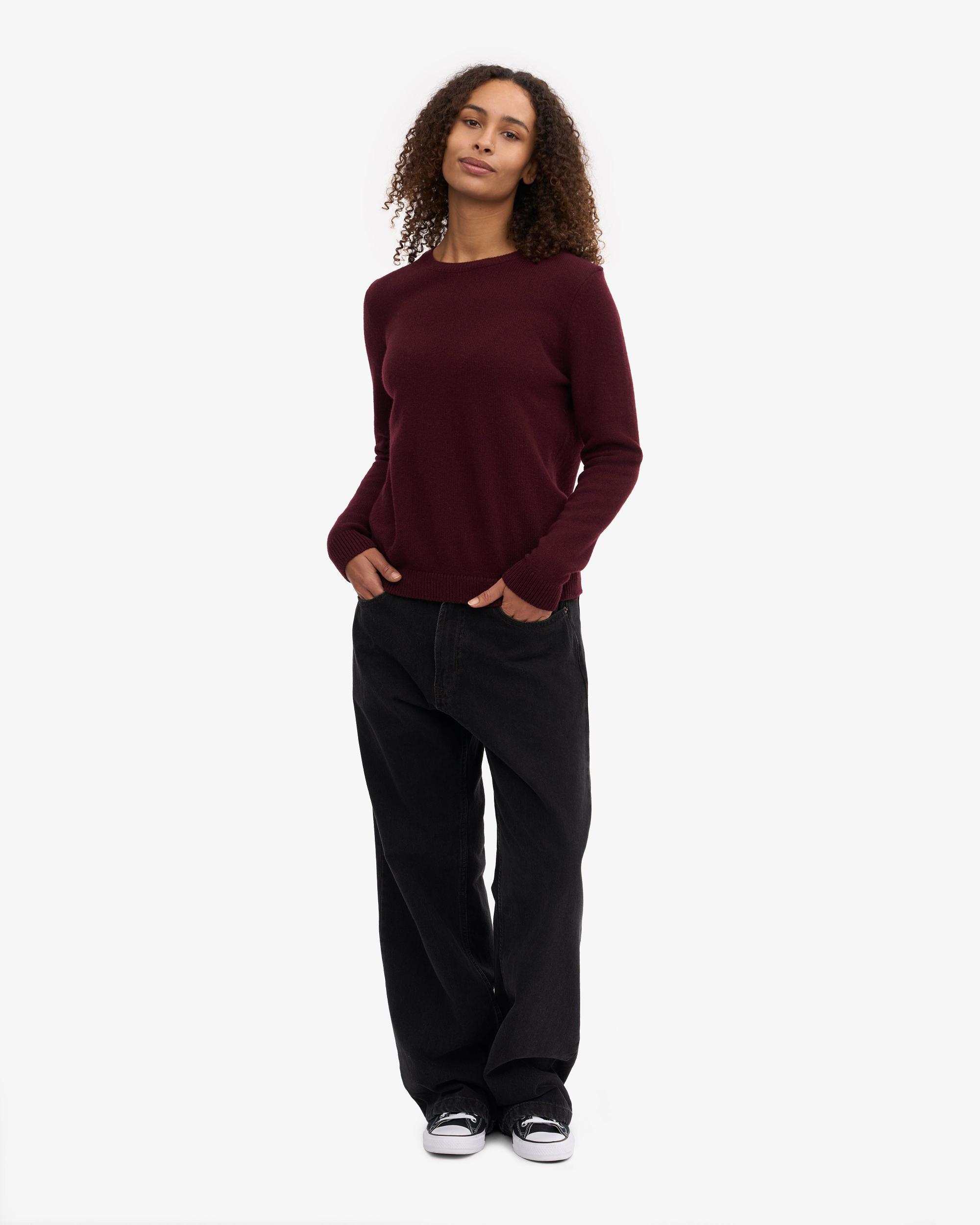 Women Classic Merino Wool Crew - Oxblood Red Product Image