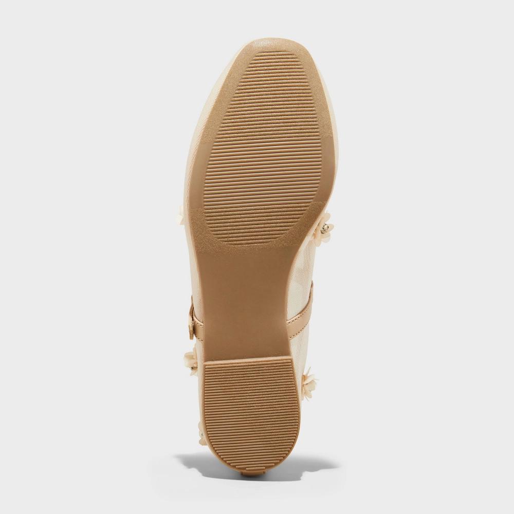 Womens Everly Floral Mesh Mary Jane Ballet Flats with Memory Foam Insole - A New Day Beige 11 Product Image