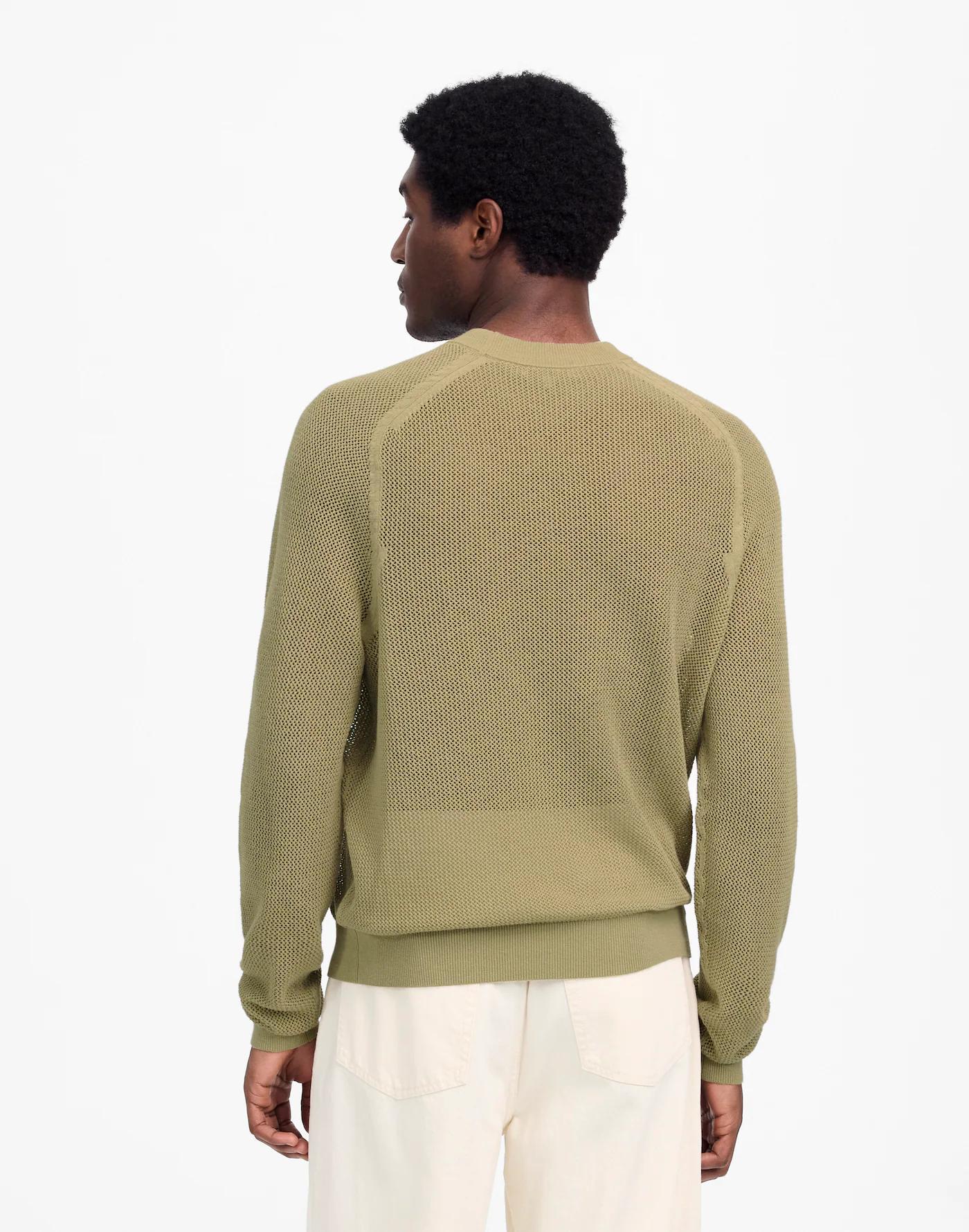 Mesh-Knit Crewneck Sweater in Lightweight Cotton-Linen Blend Product Image