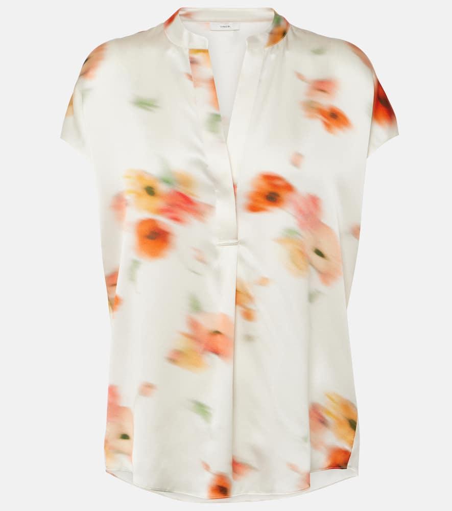 Printed Split Neck Silk Top In Cream Dusk Product Image
