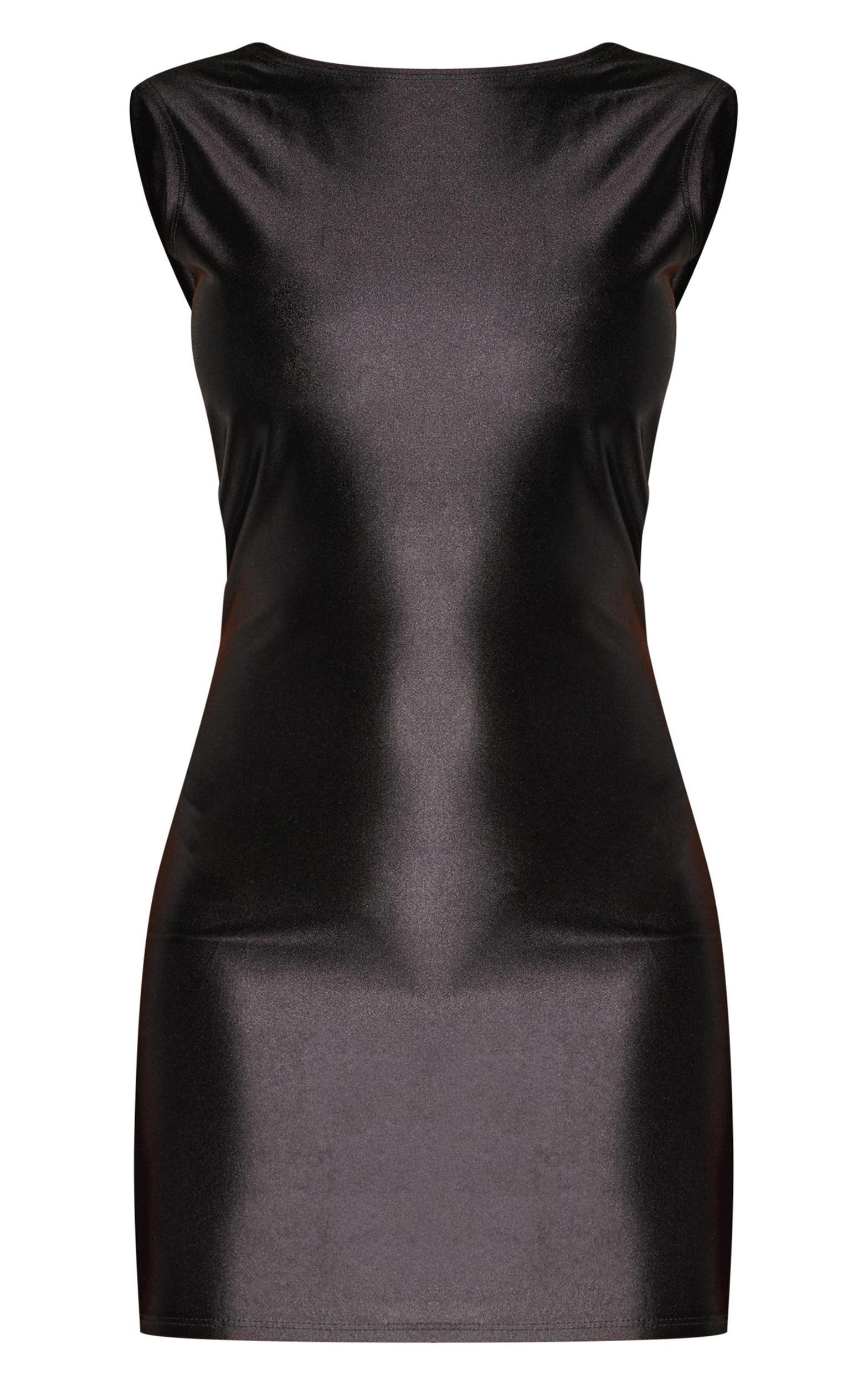 Black Boat Neck Knot Back Detail Mini Dress Product Image