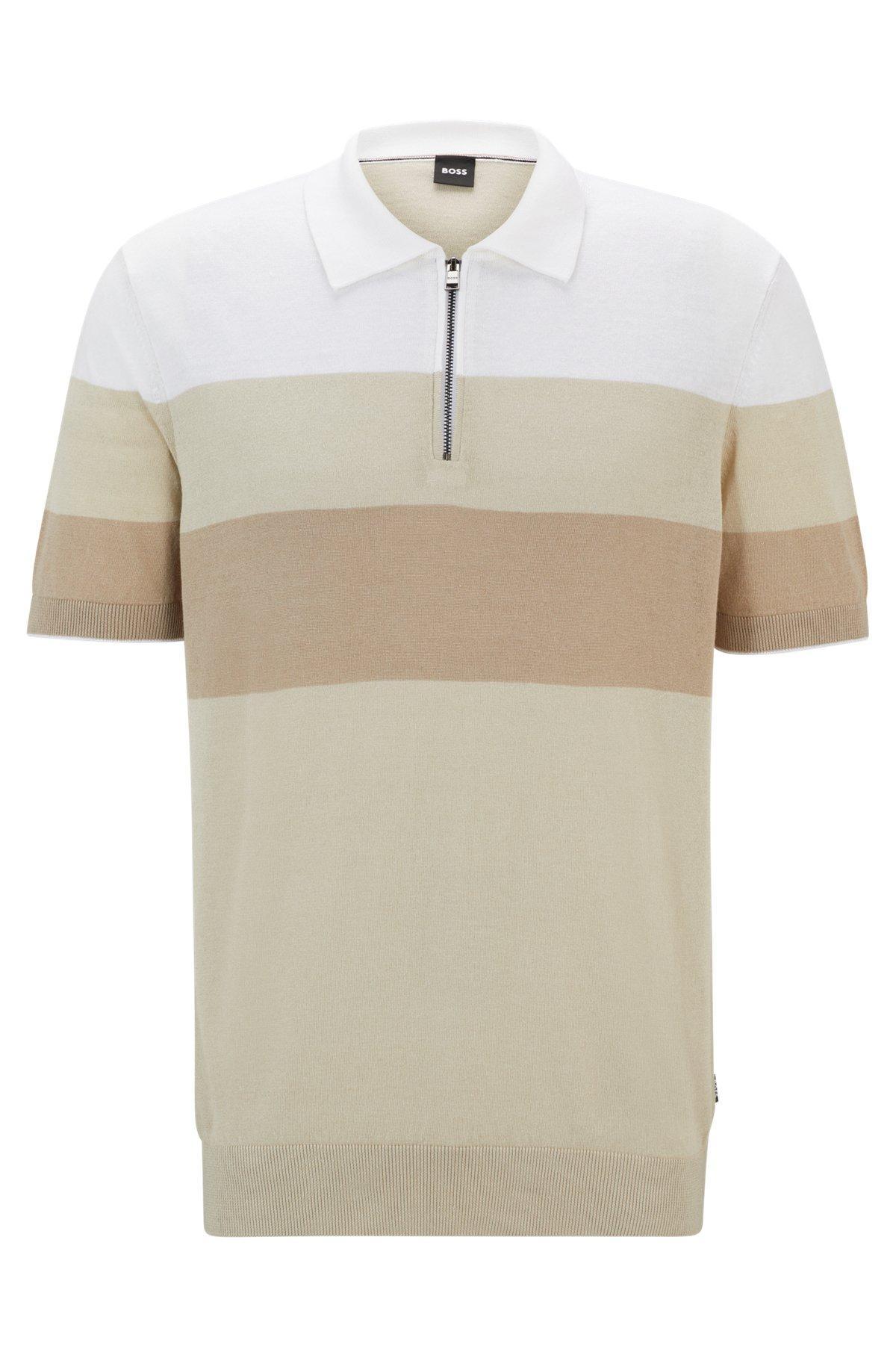 Zip-neck knit polo in a linen blend Product Image