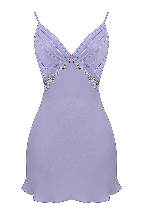 Christa Embroidered Lavender Mini Dress Product Image