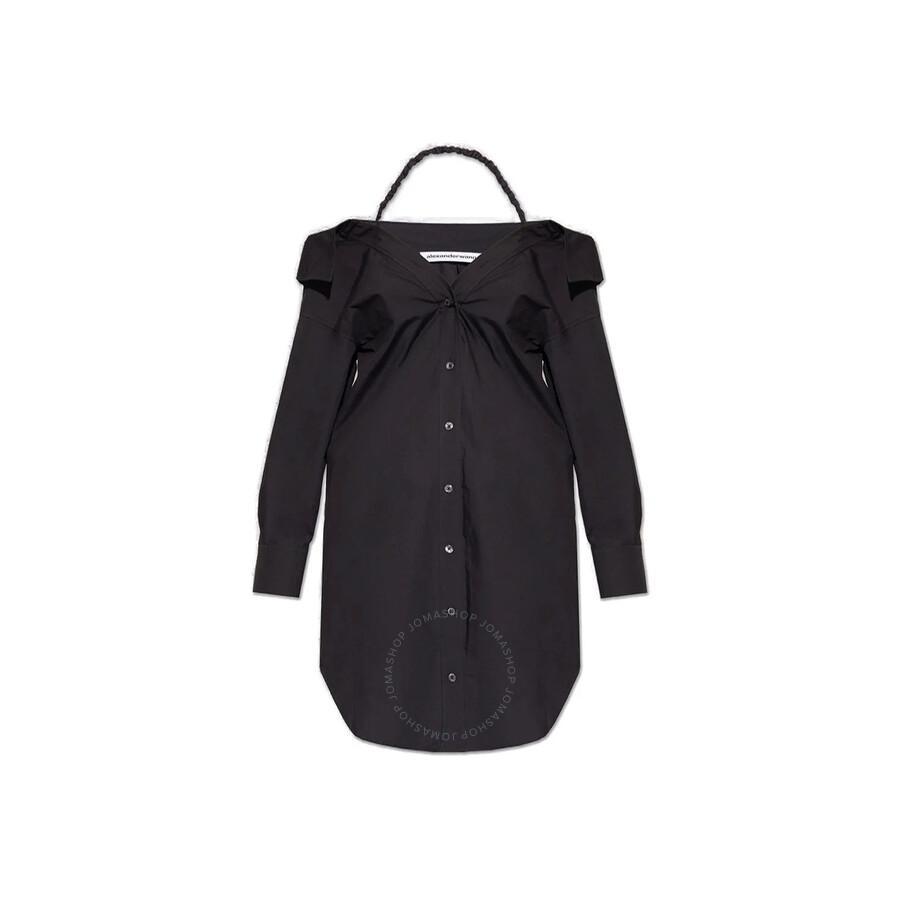 ALEXANDER WANG T Cold-shoulder Silk-charmeuse Mini Shirt Dress In Black Product Image