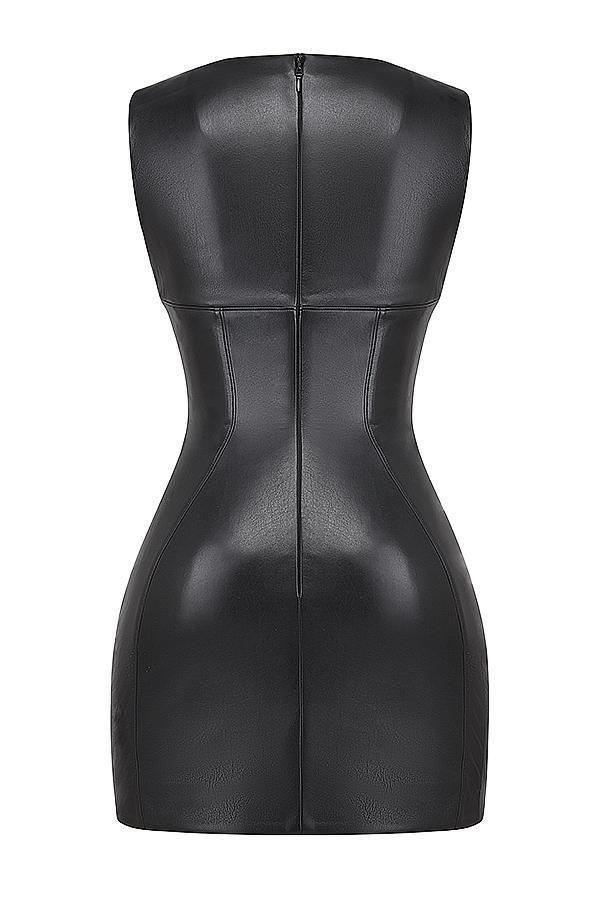 Leola Black Vegan Leather Mini Dress Product Image