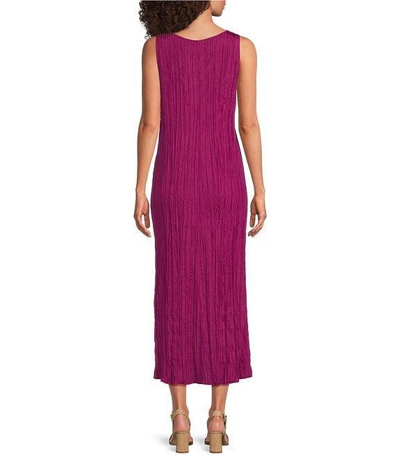 Eileen Fisher Crushed Silk V-Neck Sleeveless Midi Dress Product Image