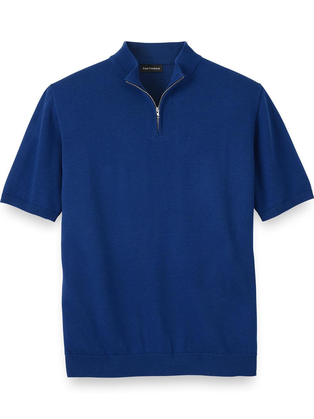 Cotton Quarter Zip Mock Neck Sweater - Black Product Image