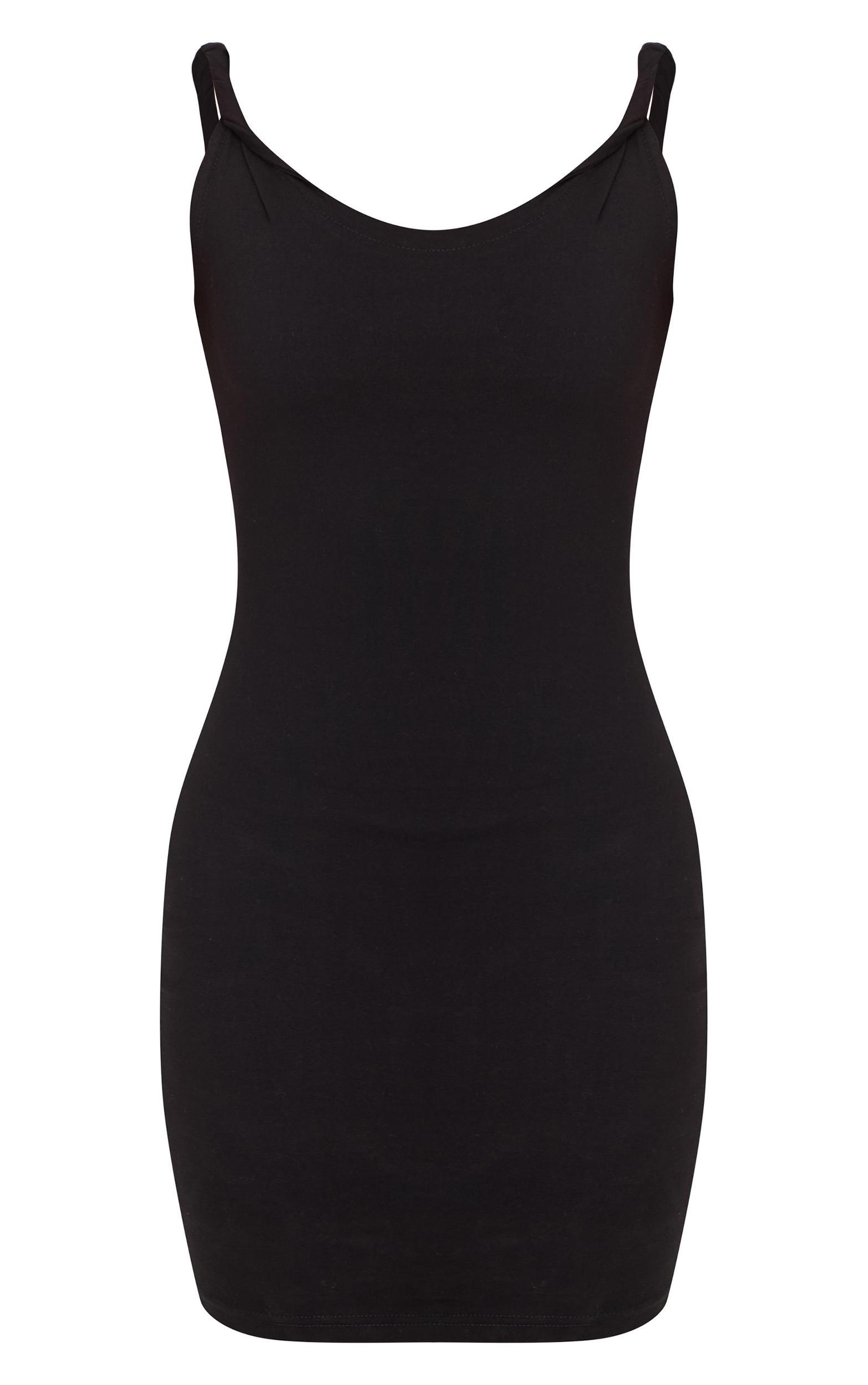 Black Cotton Twist Shoulder Sleeveless Mini Dress Product Image