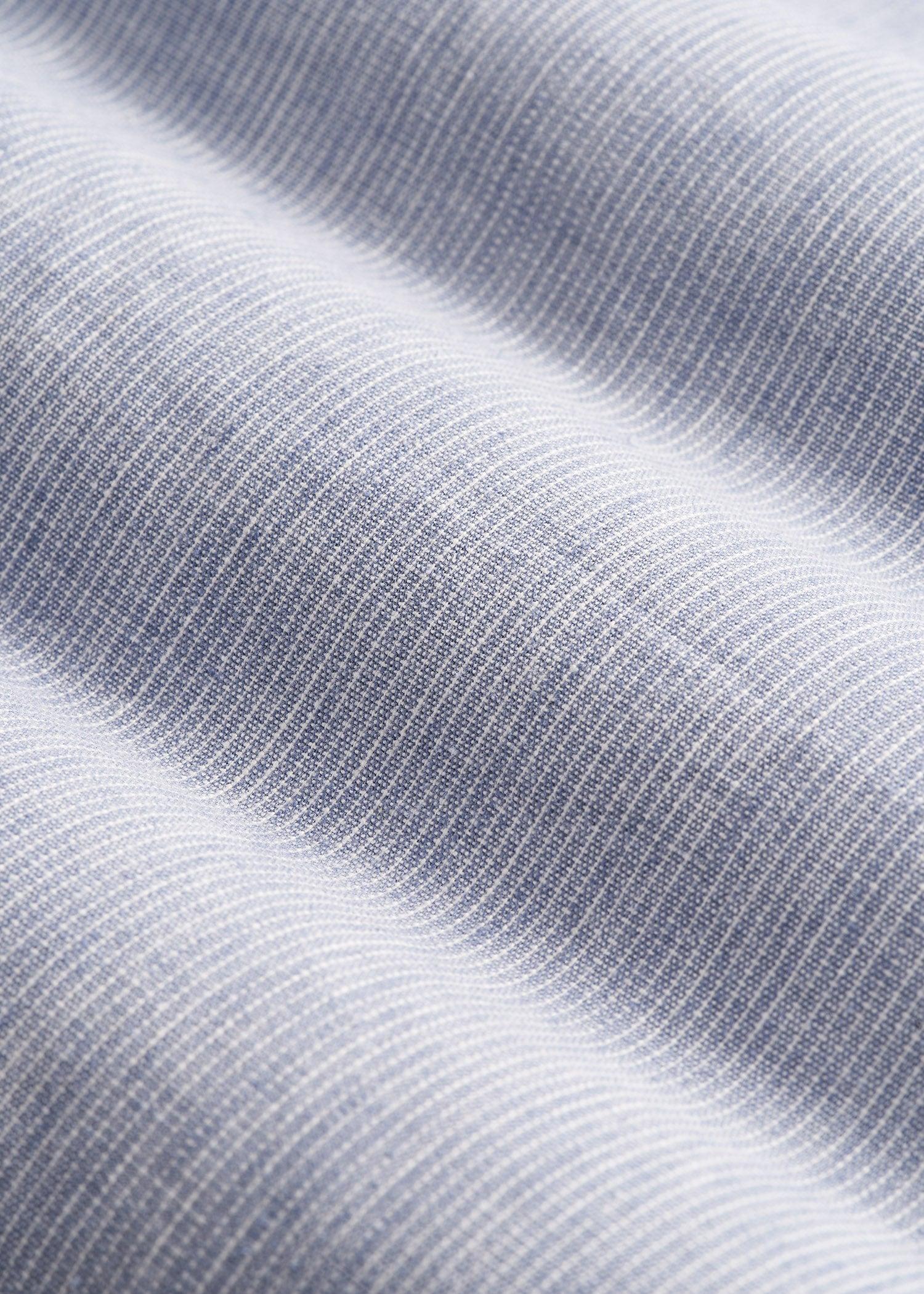 Stretch Linen Dress Shirt for Tall Men in Blue and White Pinstripe Product Image