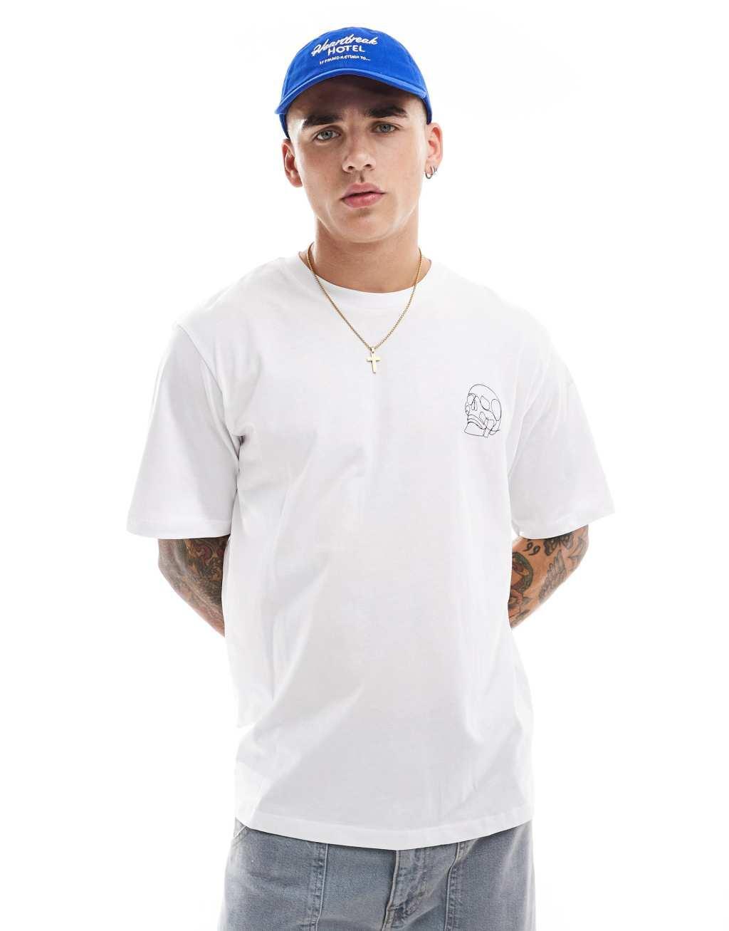Jack & Jones oversized t-shirt with skull backprint in white  Product Image