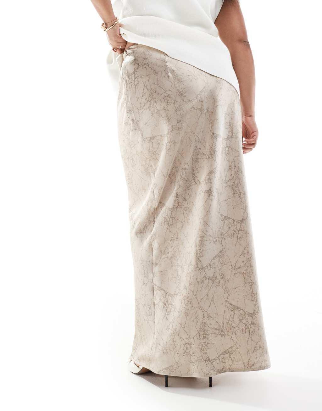 4th & Reckless Plus satin maxi skirt in beige snake print Product Image