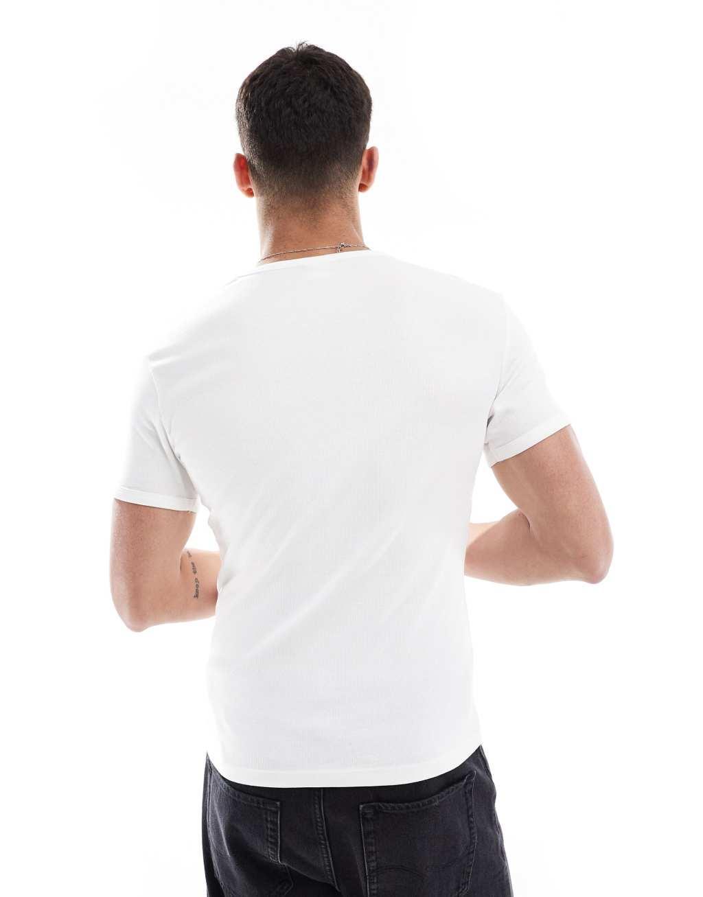 Bershka slim fit ribbed T-shirt in white Product Image