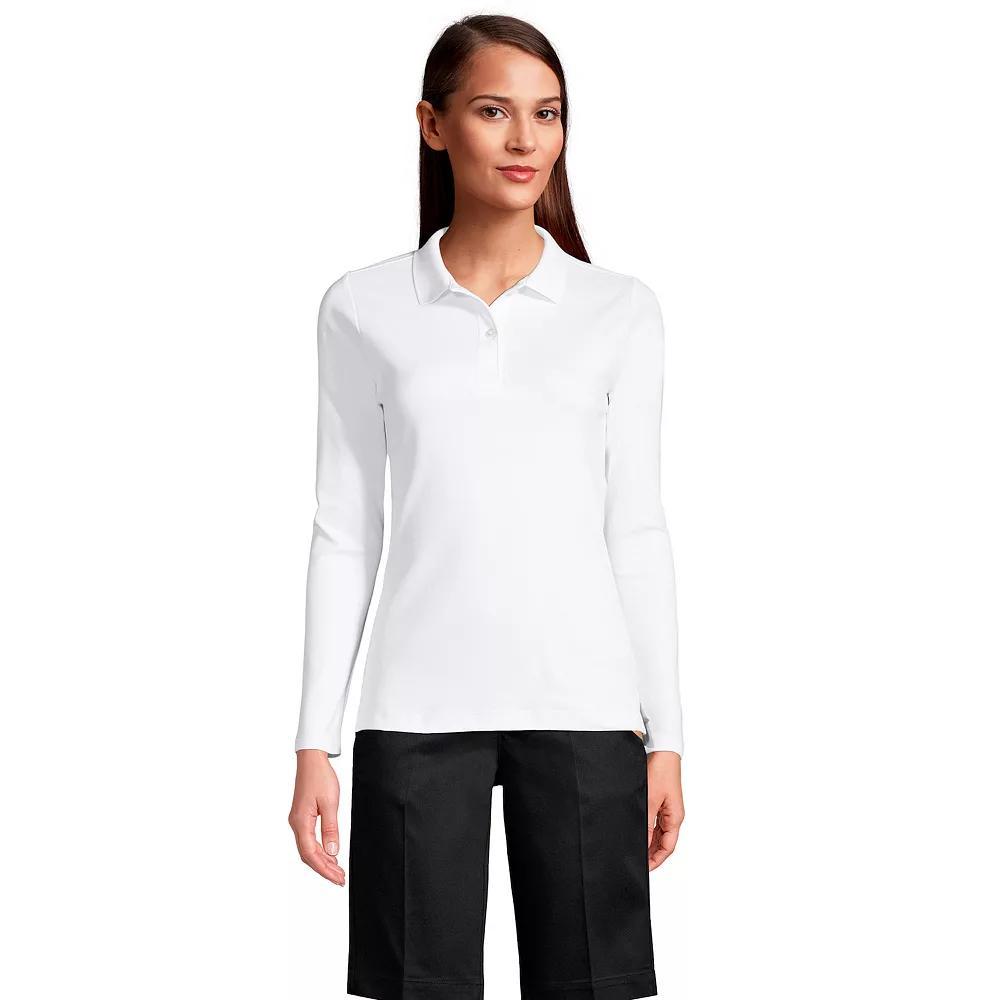 Women's Lands' End School Uniform Long Sleeve 2-Button Interlock Polo Shirt, Size: XS, White Product Image