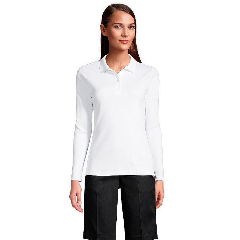 Women's Lands' End School Uniform Long Sleeve 2-Button Interlock Polo Shirt, Size: XS, White Product Image