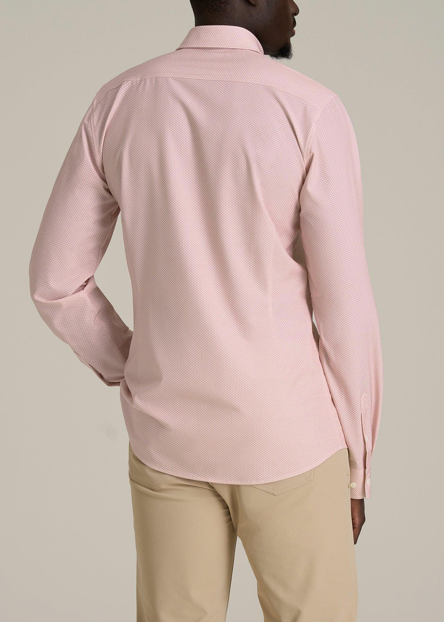 Traveler Stretch Dress Shirt for Tall Men in Light Orange Geometric Product Image