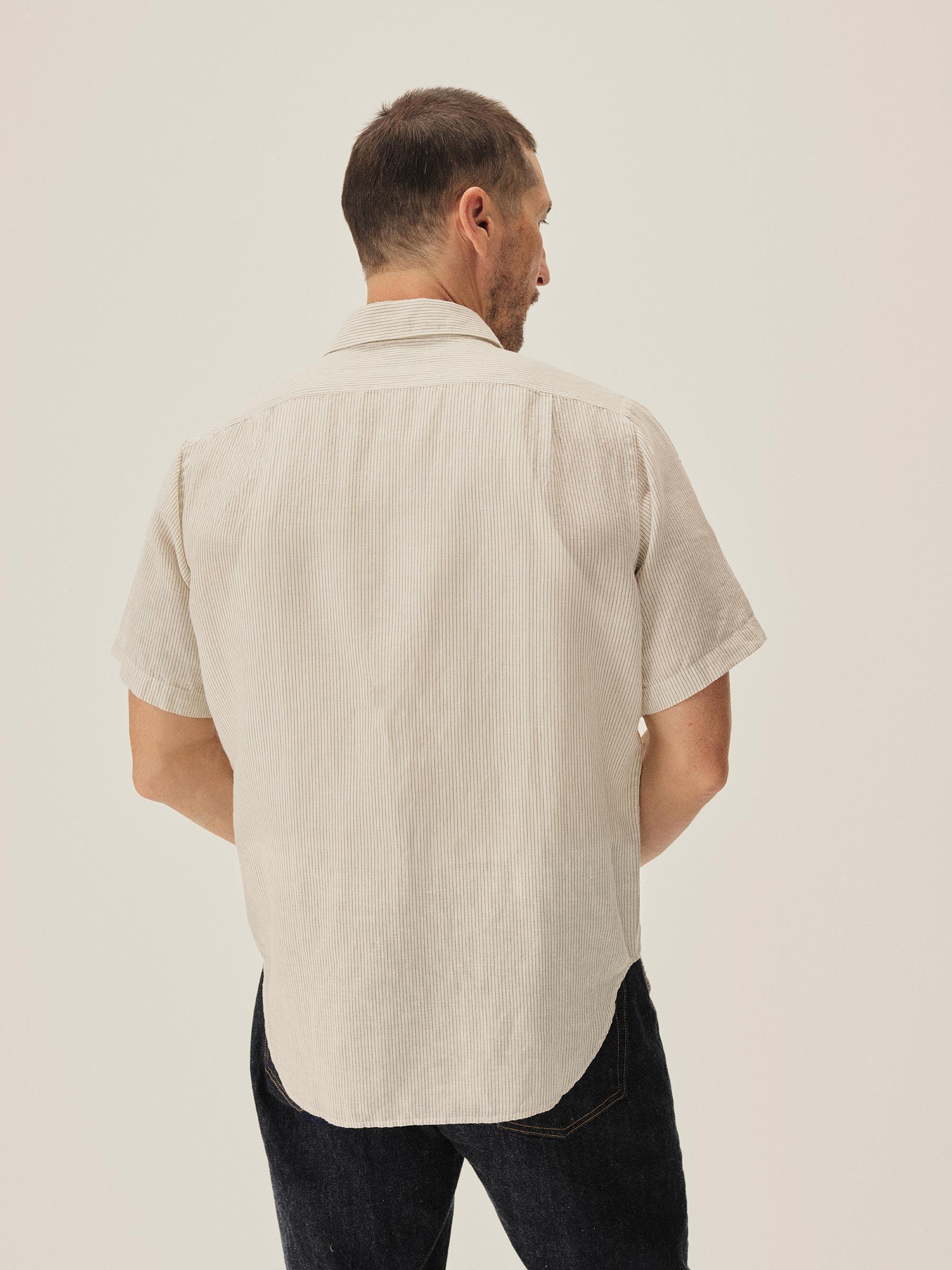 Natural/Khaki Stripe Breeze Cotton Linen S/S Shirt Product Image