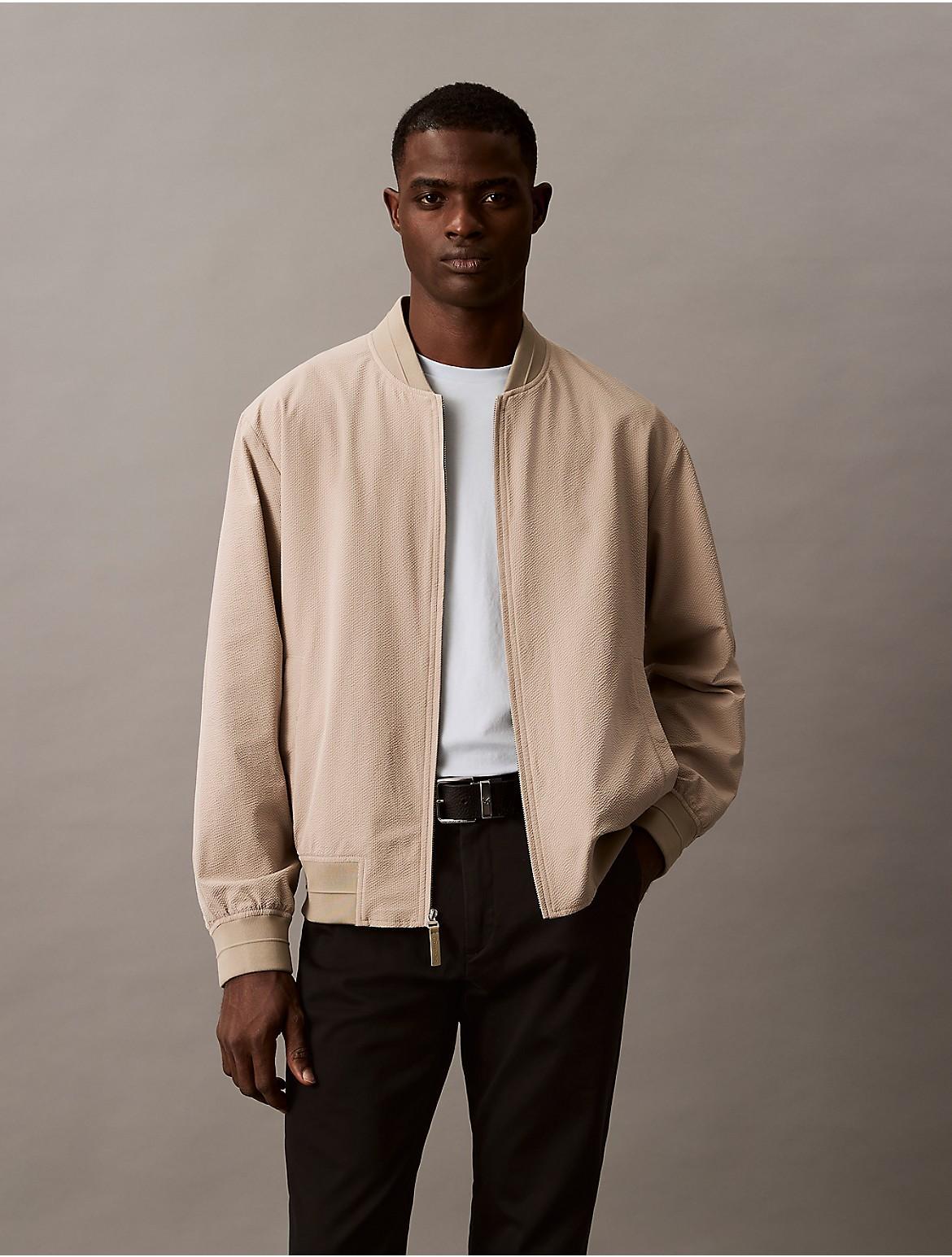 Calvin Klein Men's Seersucker Bomber Jacket - Brown - L Product Image