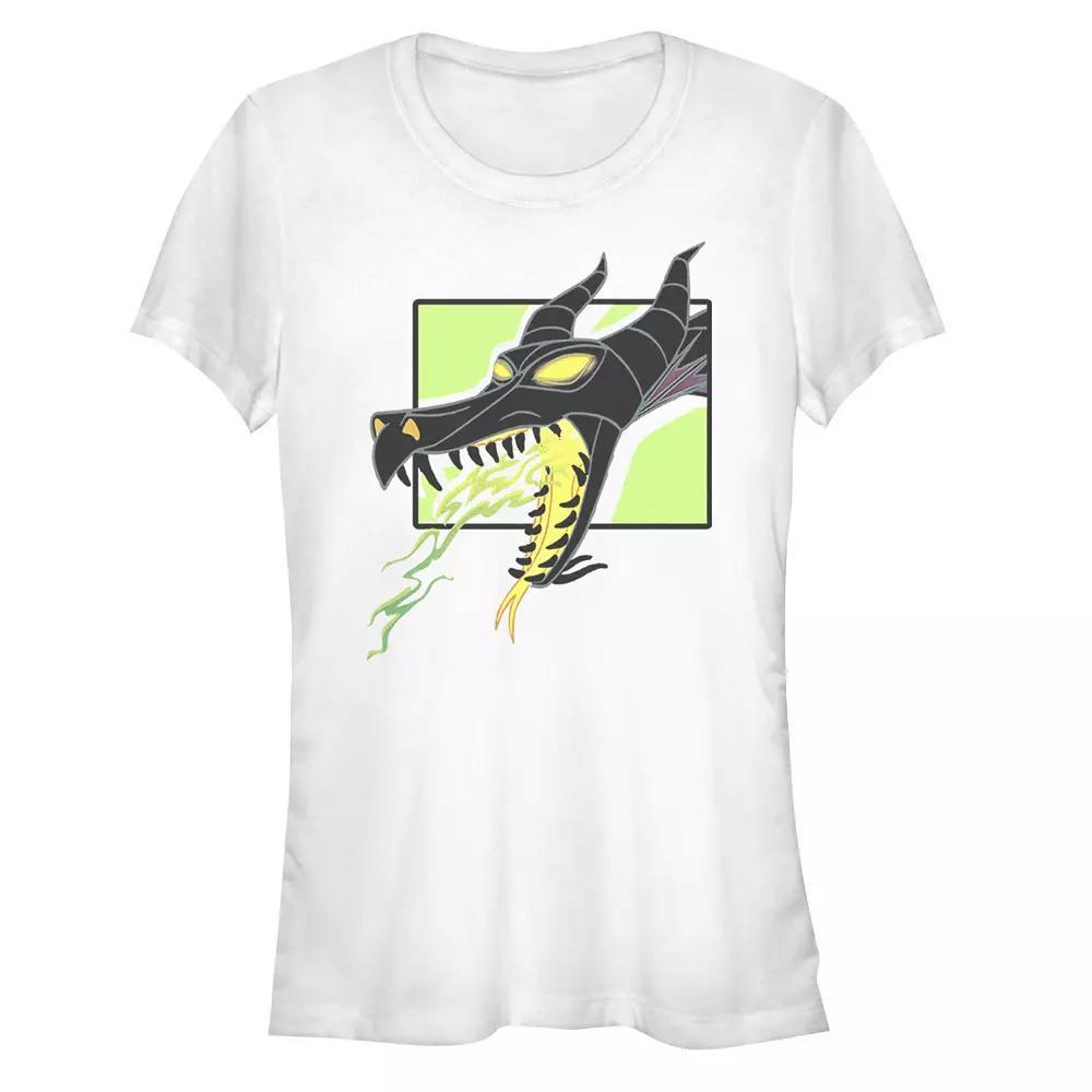 Disney Villains Sleeping Beauty Maleficent Dragon Fire Juniors' Fitted Graphic Tee, Girl's, Size: XL, White Product Image