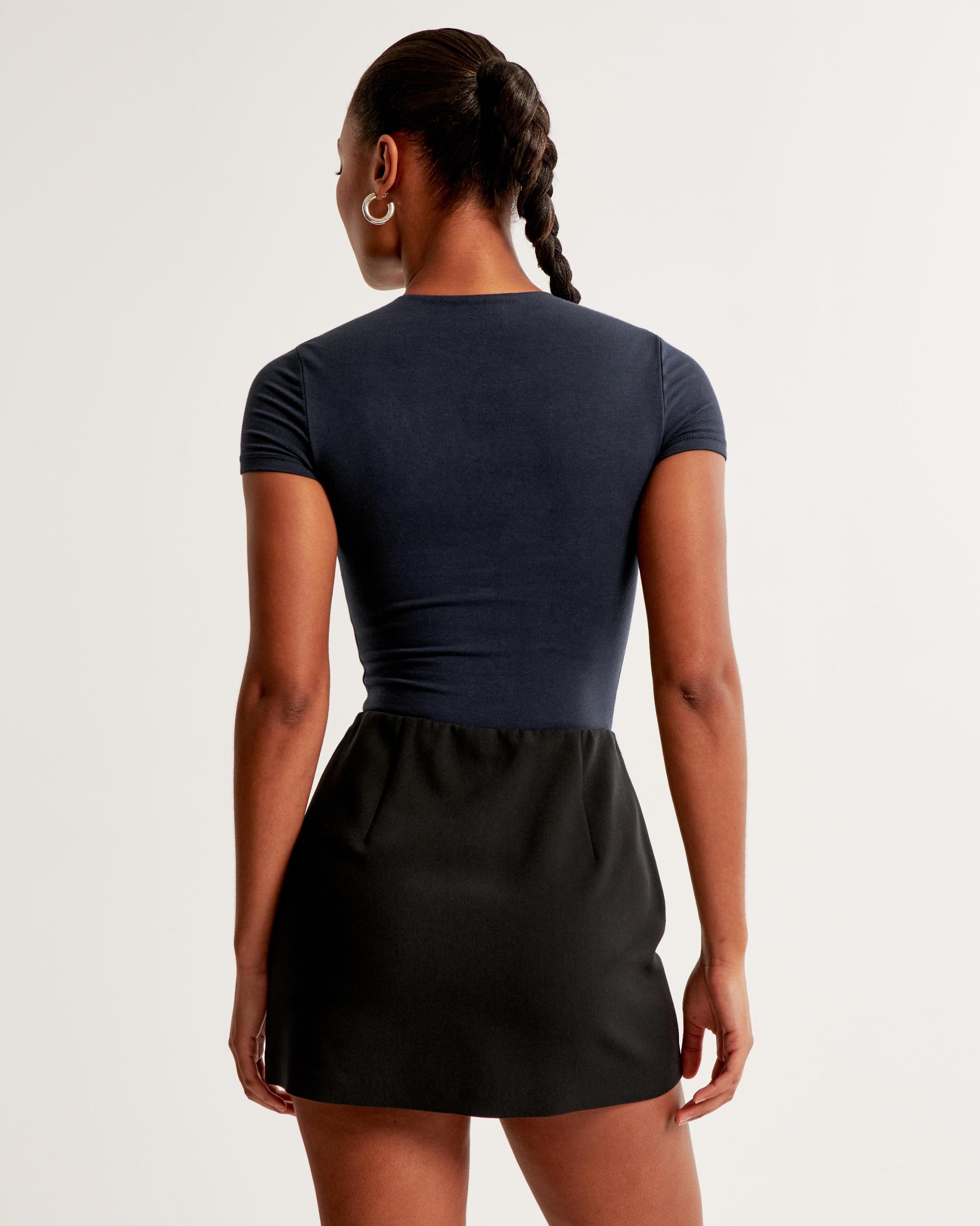 Cotton-Blend Seamless Fabric Tee Bodysuit Product Image