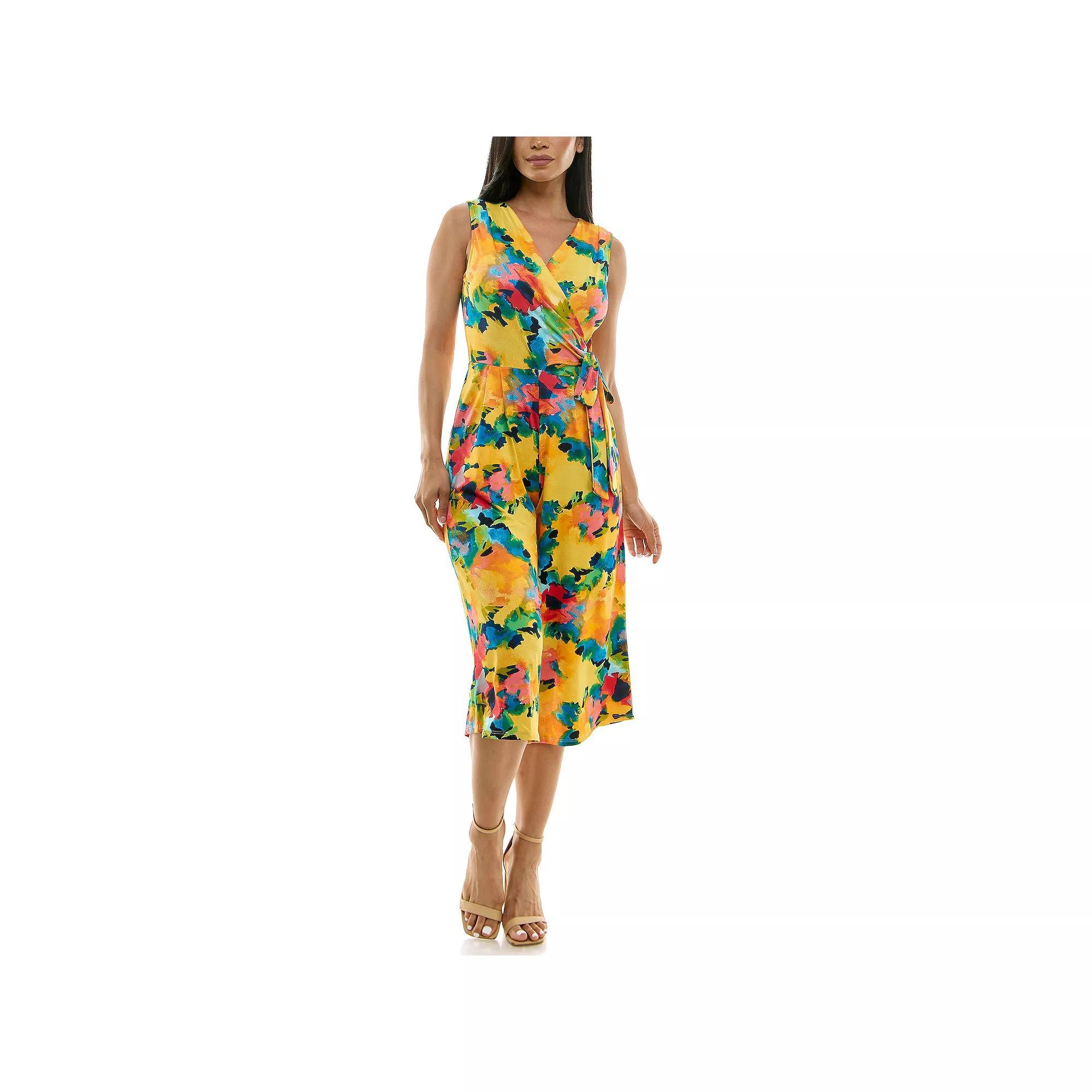 Women's Nina Leonard Print Surplice Wide-Leg Jumpsuit, Size: Large, Red Blue Team Product Image
