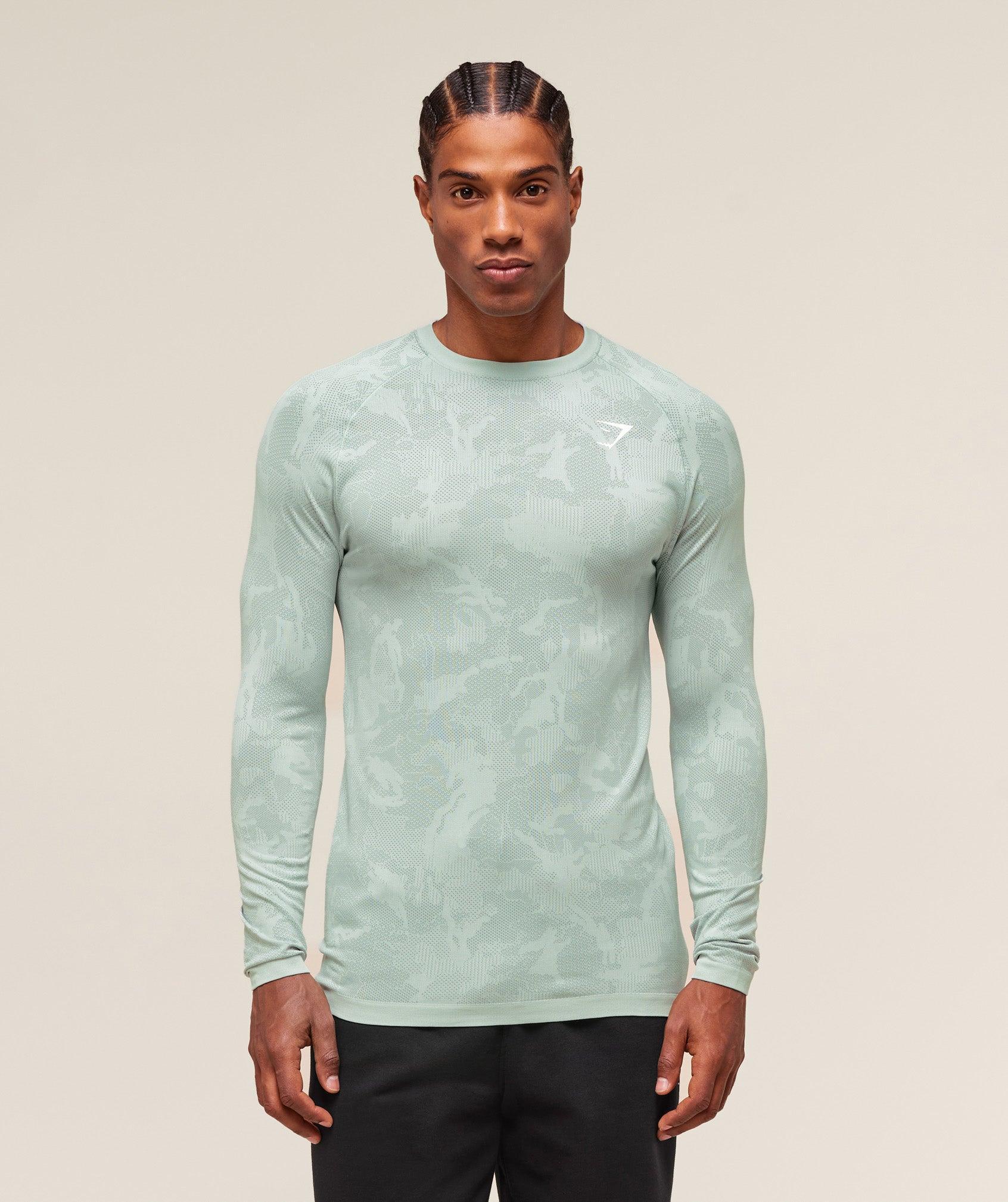 Gymshark Geo Seamless Long Sleeve T-Shirt - Morning Blue/Celeste Blue Male Product Image