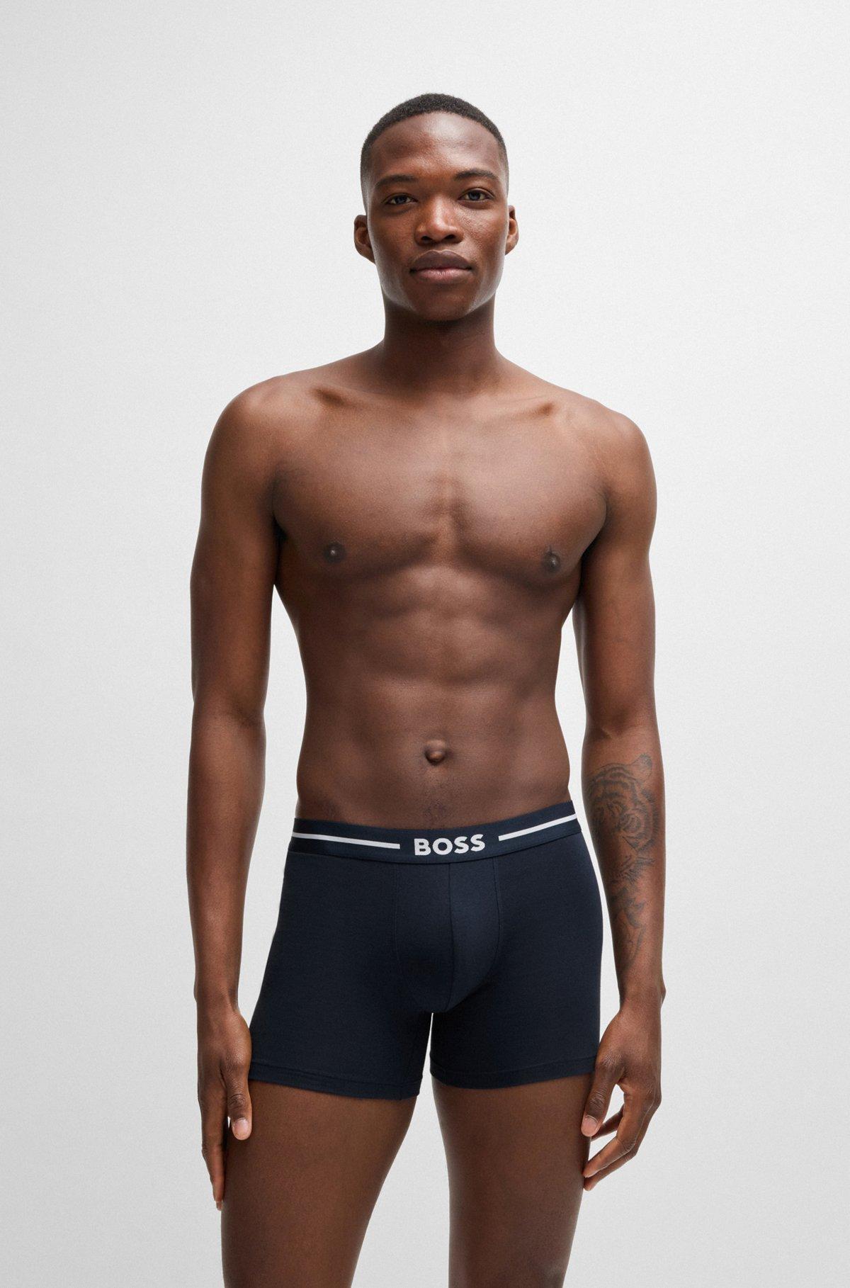 Three-pack of stretch-cotton boxer briefs with logos Product Image