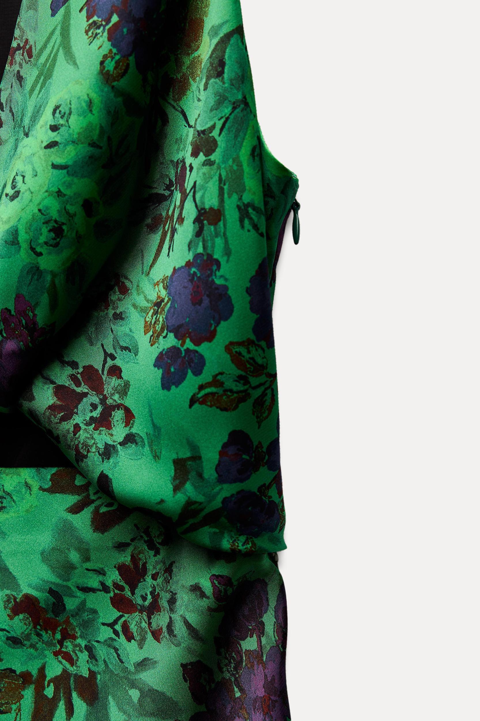 FLORAL PRINT SATIN EFFECT DRESS Product Image