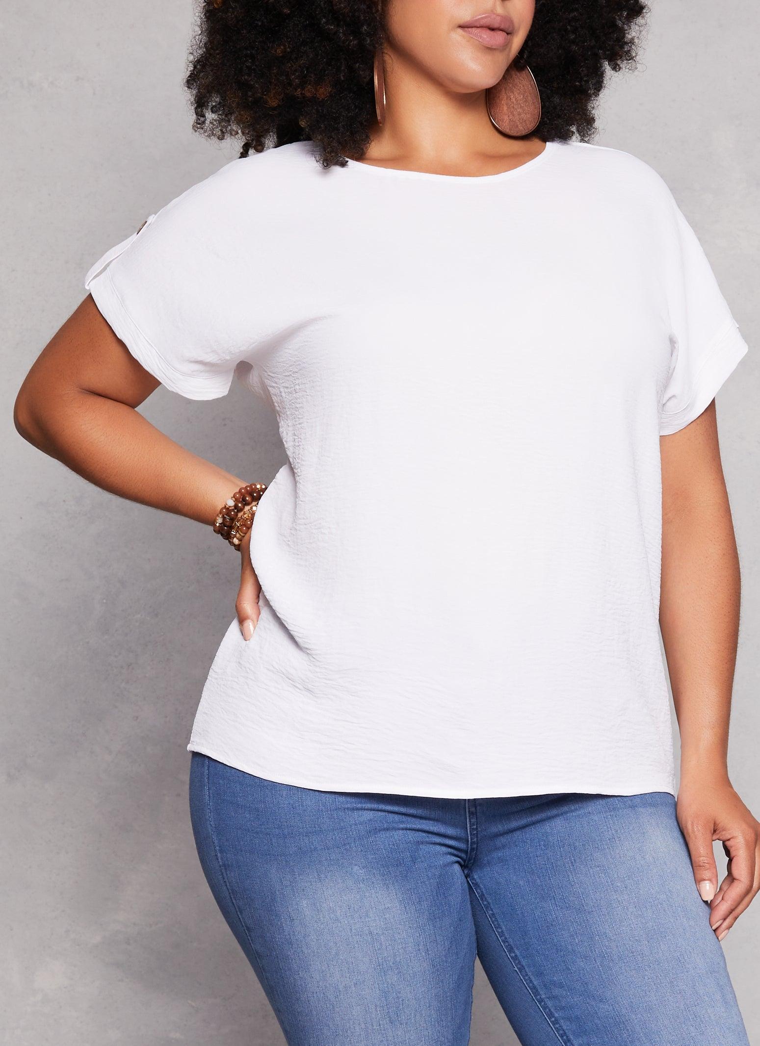 Womens Plus Size Airy Tabbed Short Sleeve Top Product Image