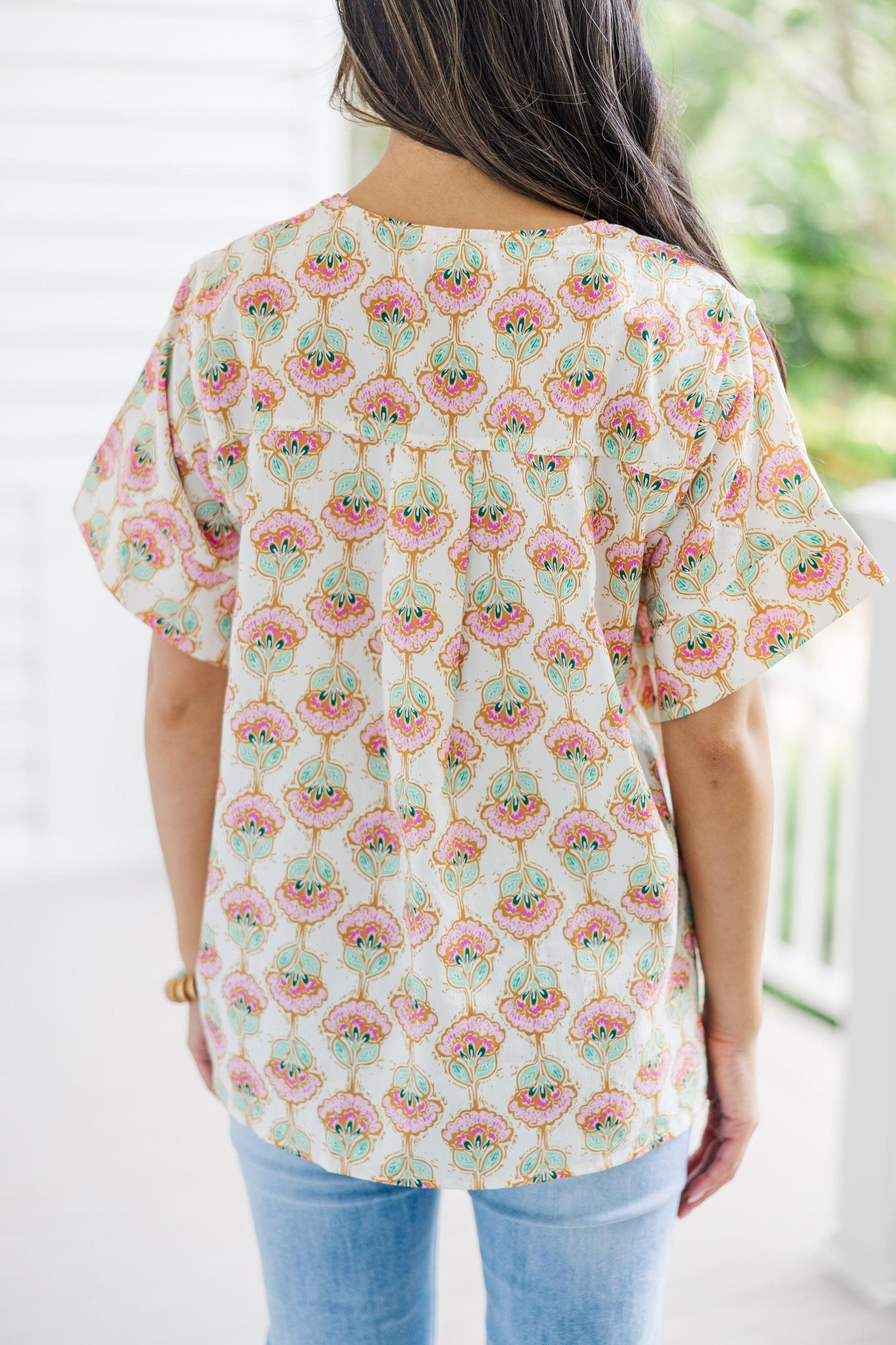 Dreaming In Detail Cream White Printed Blouse Female Product Image