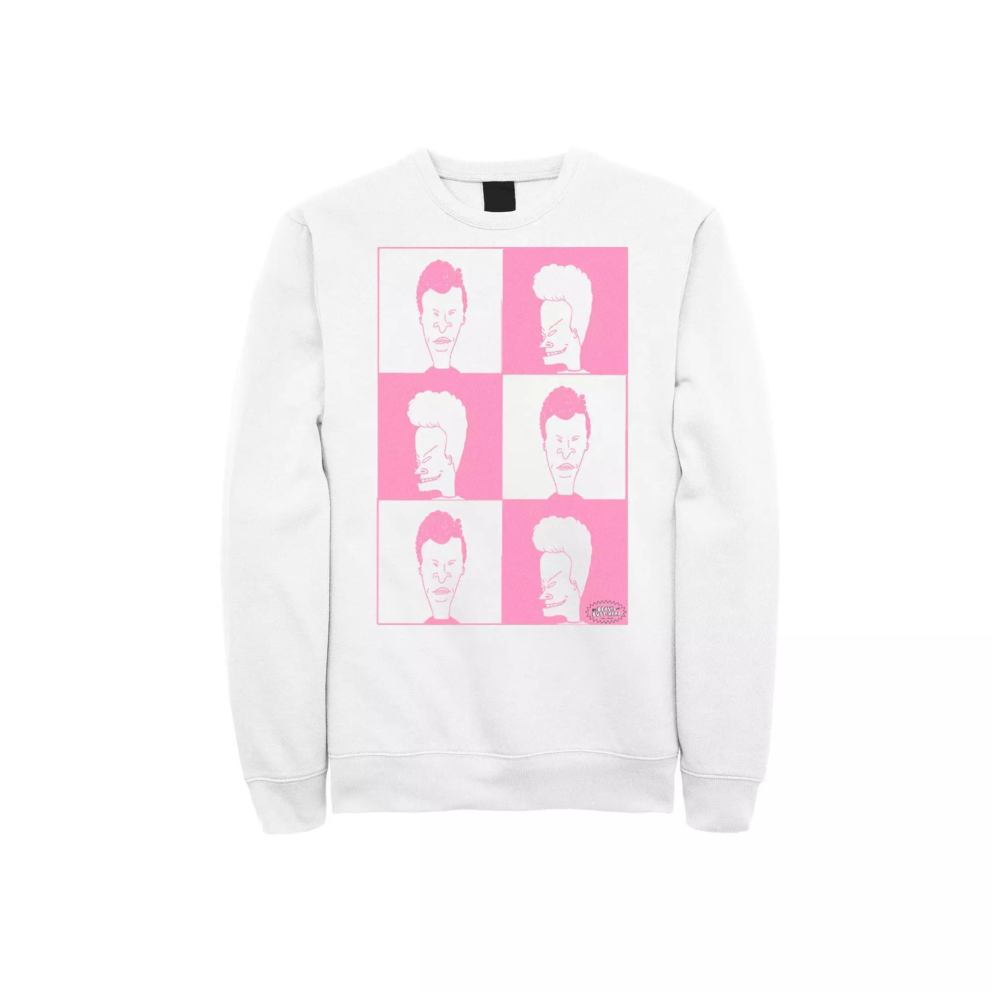 Men's Beavis and Butthead Checkered Design Sweatshirt, Size: XL, White Product Image