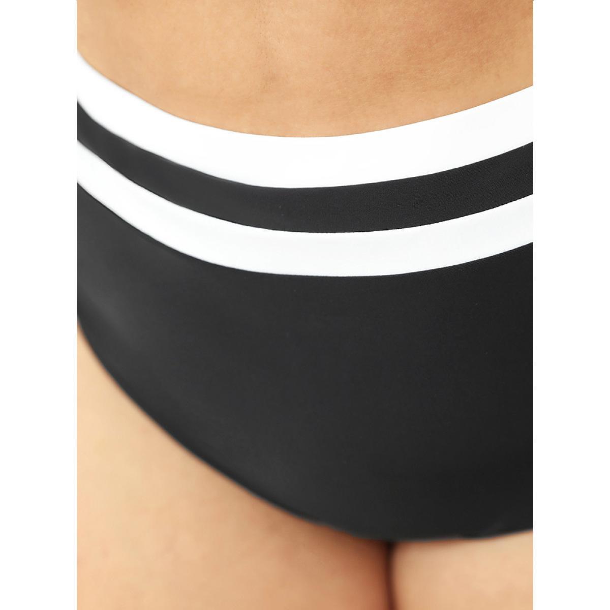 Plus Size Contrast Trim High Waist Bikini Bottom Women's Swimwear Black Vacation Contrast High stretch Skinny High Rise Curve Swim Bottoms BloomChic 26/4X Product Image