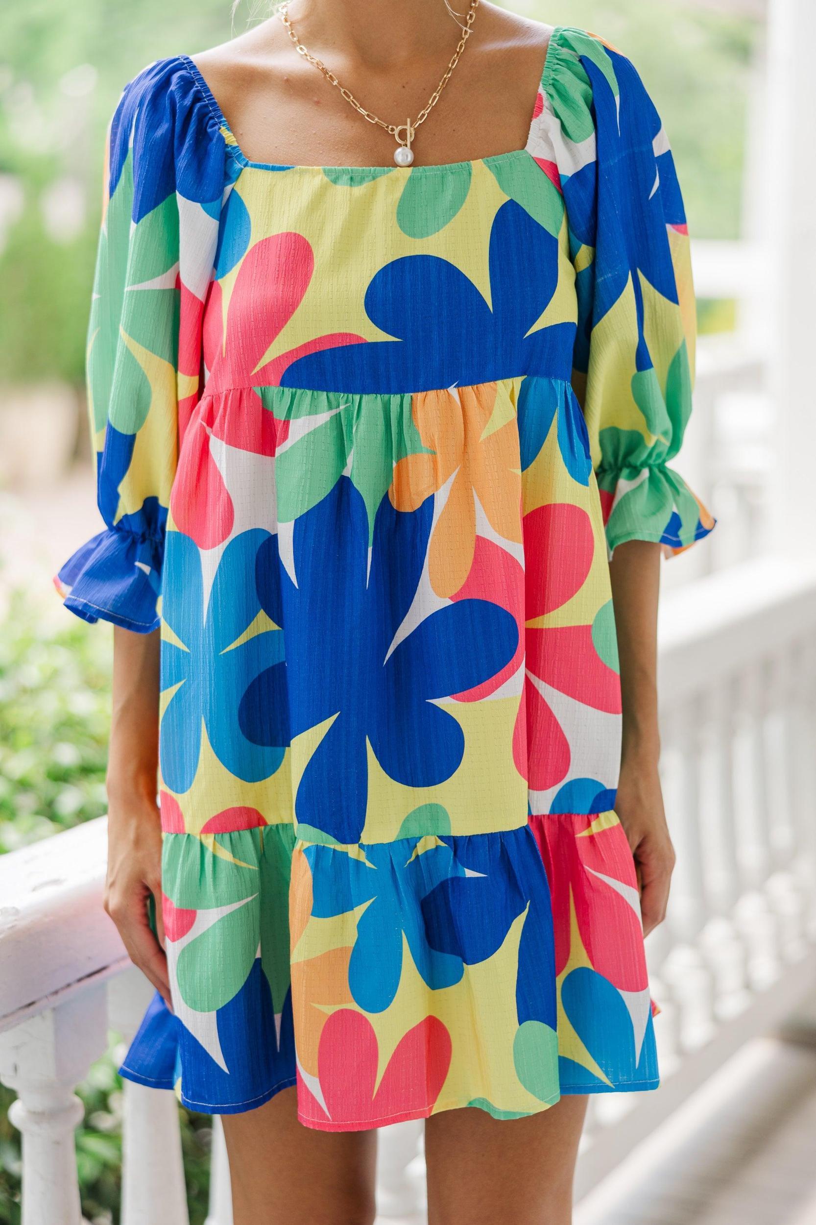 Love You So Blue Floral Mini Babydoll Dress Female Product Image