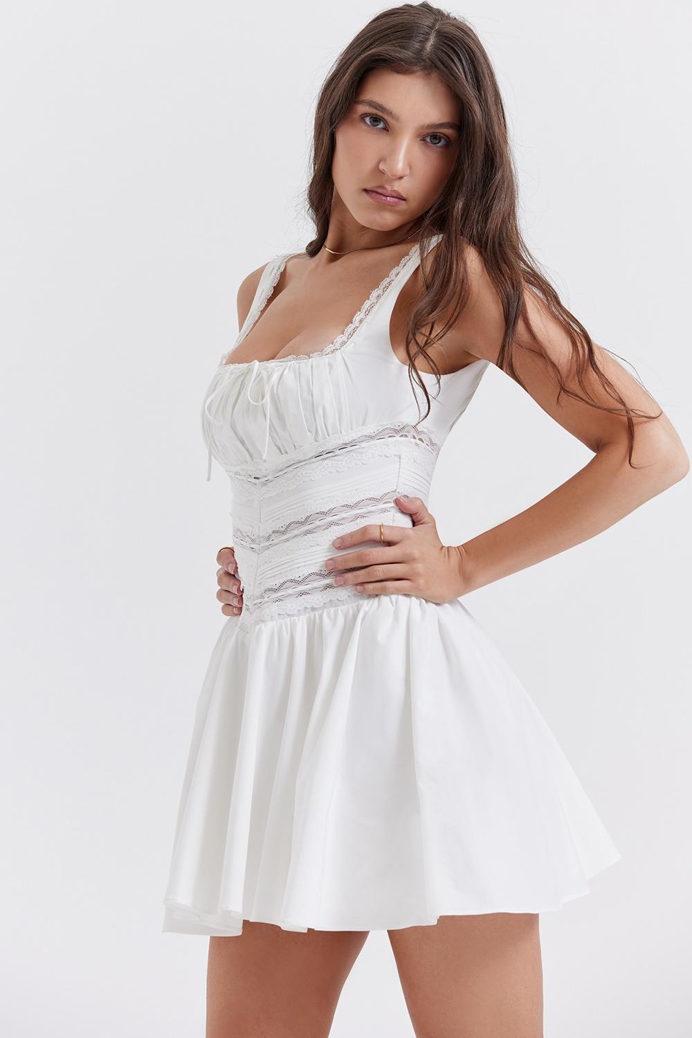Tiffani  white lace trim mini dress - sale Product Image