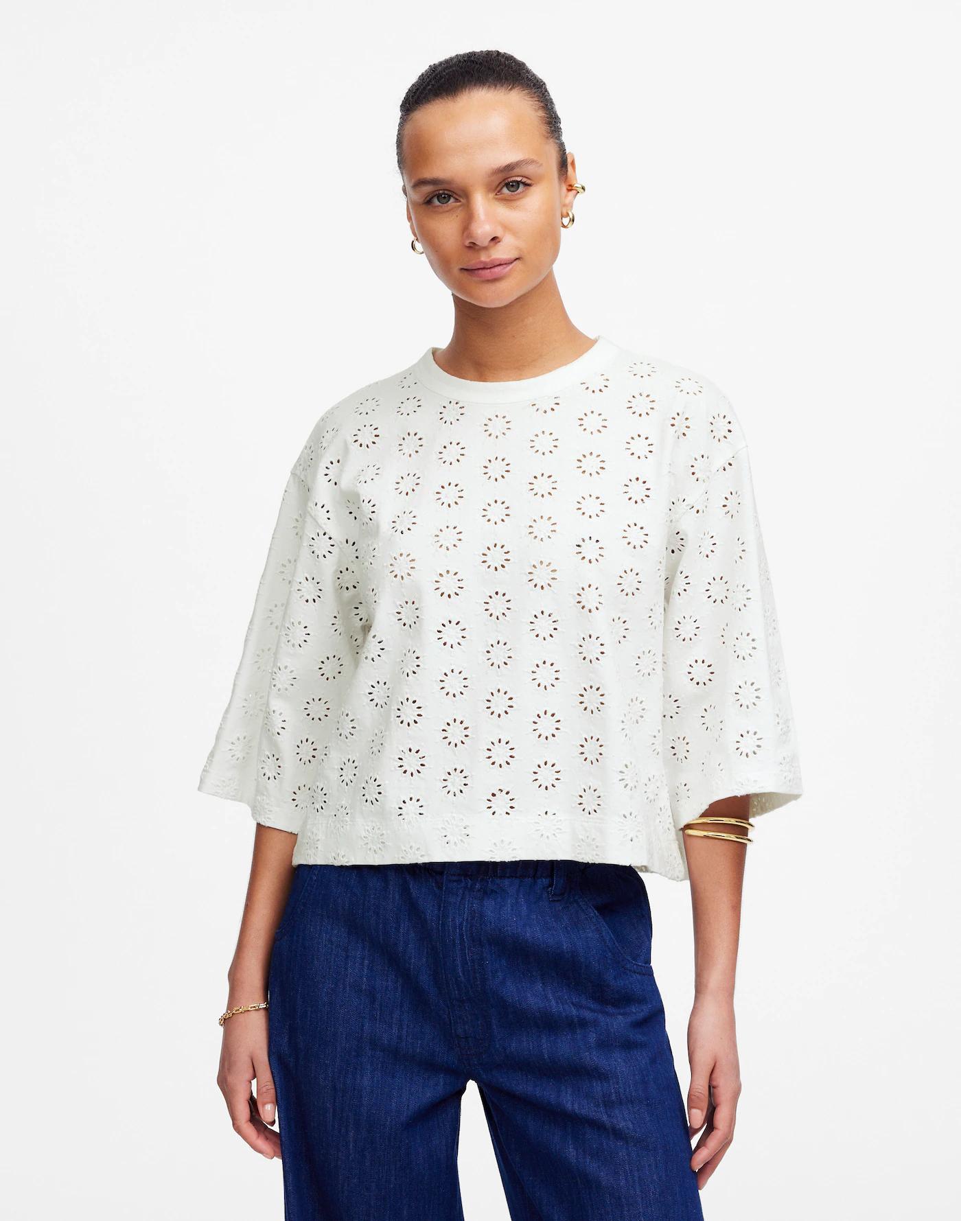 Embroidered Wide-Sleeve Boxy Tee Product Image