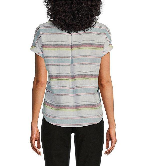 Westbound Meadow Stripe Short Sleeve V-Neck Tie Front Top Product Image