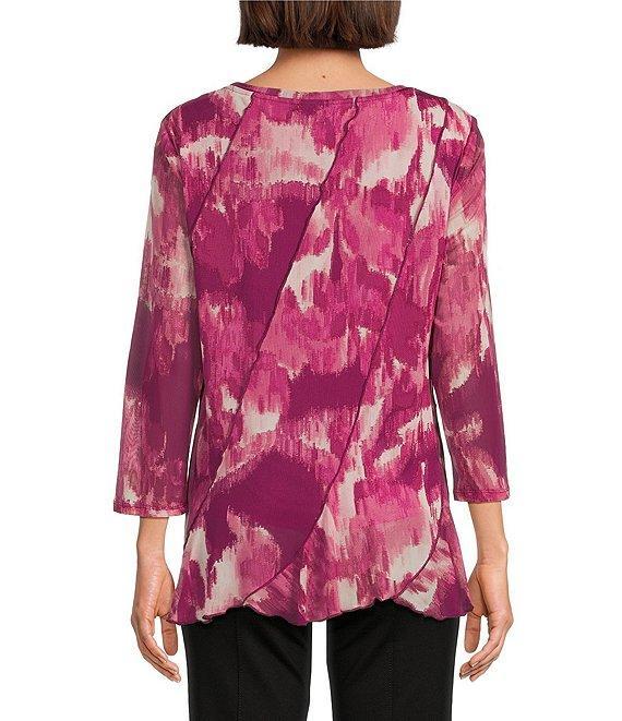 Slim Factor by Investments Blur Print Crew Neck Long Sleeve Ruffled Hem Lined Top Product Image