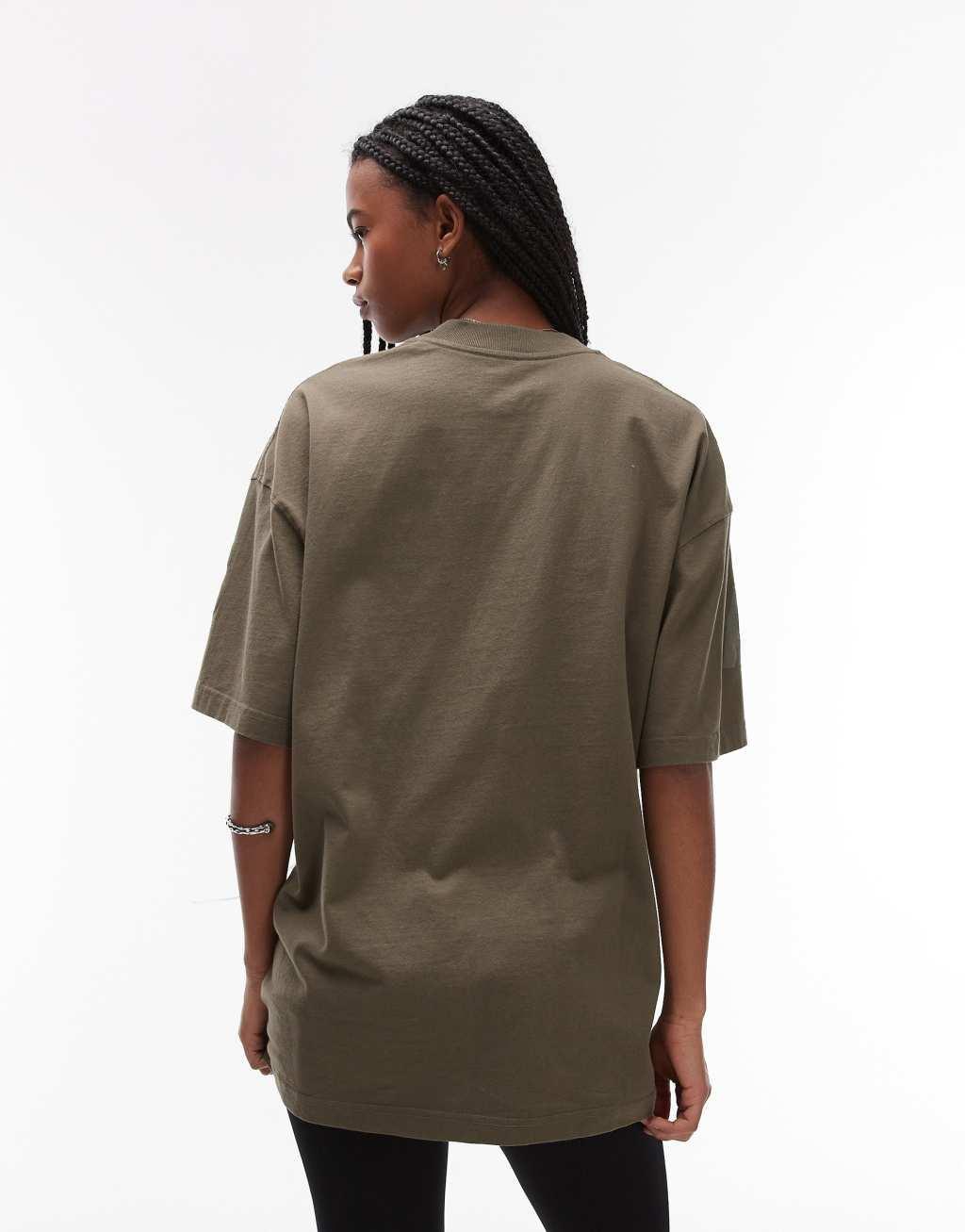 AllSaints Biggy tonal logo oversized t-shirt in khaki Product Image