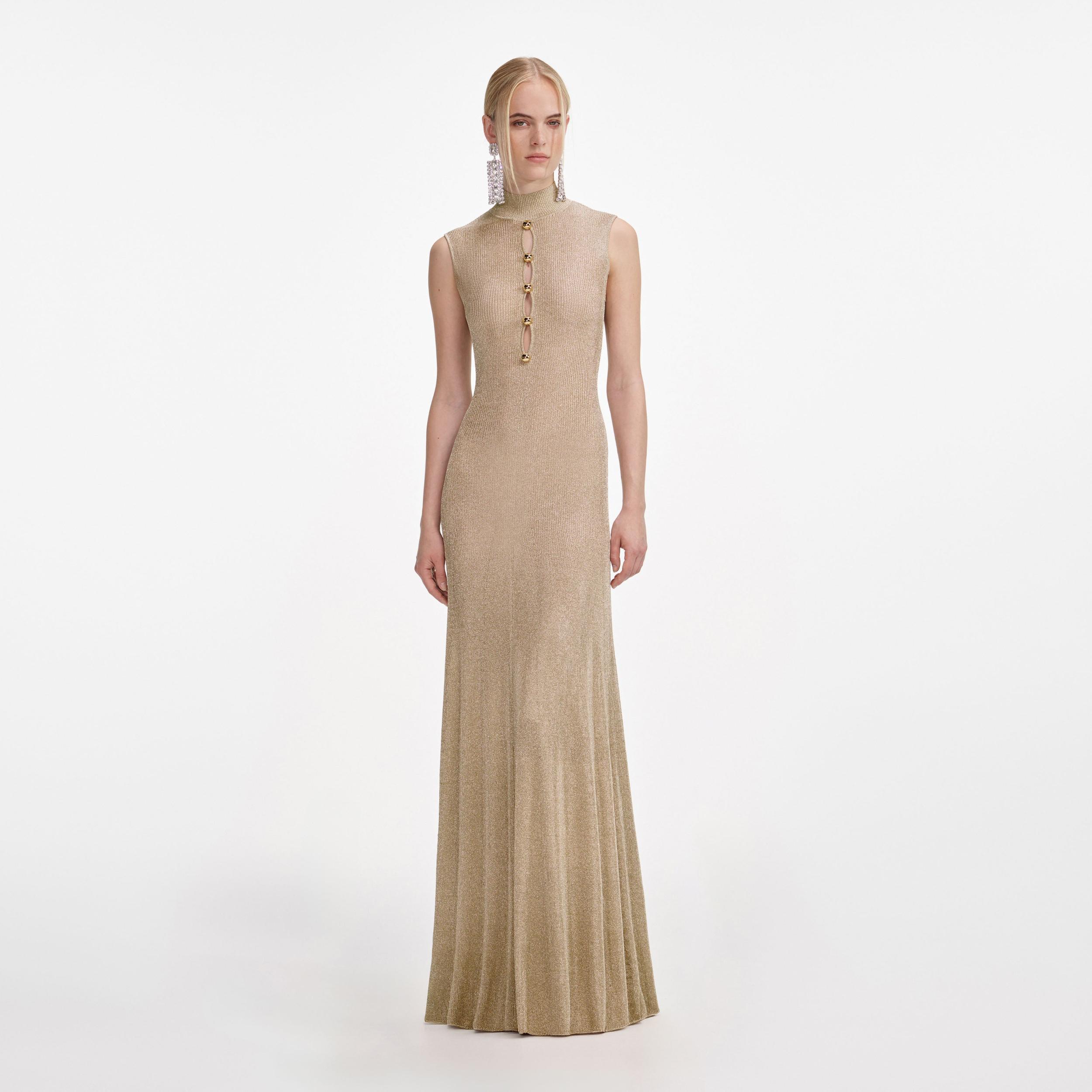 Gold Lurex Knit Maxi Dress Product Image