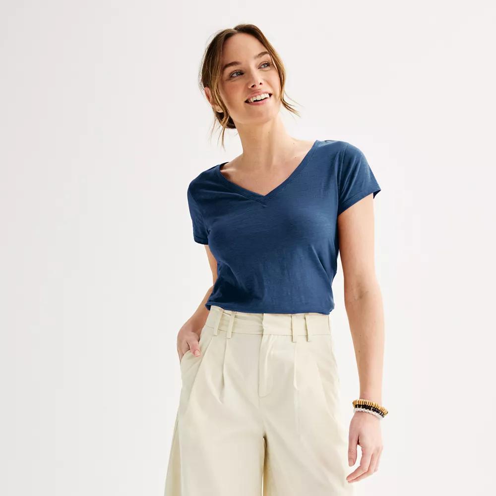 Petite Sonoma Goods For Life® Everyday Short Sleeve V-Neck Tee, Women's, Size: XXL Petite, Blue Beauty Product Image