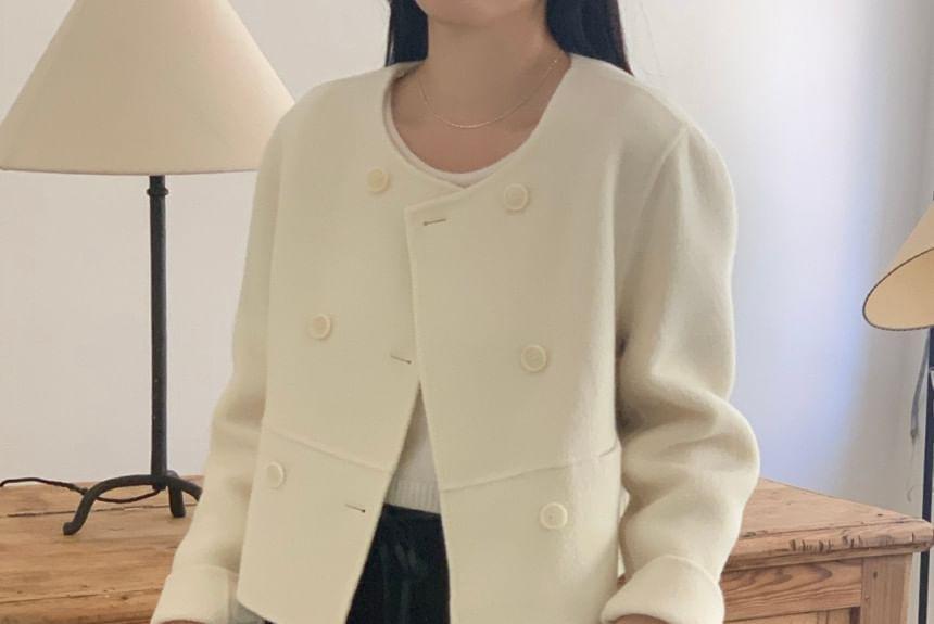 Double-Breasted Woolen Cropped Blazer Product Image