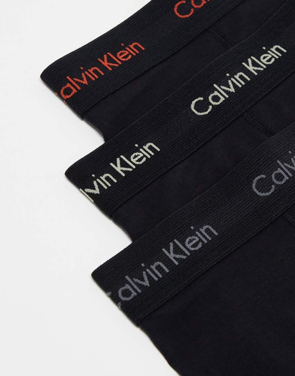 Calvin Klein cotton stretch trunks 3 pack in black with colored logo Product Image