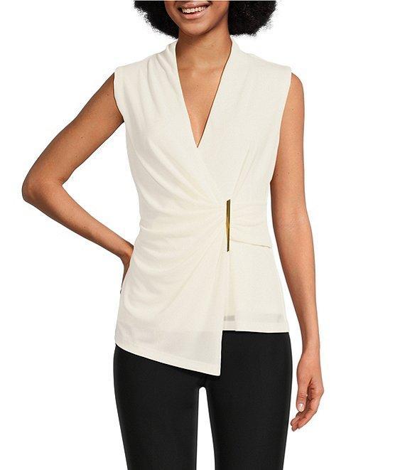 Donna Karan Stretch Surplice V-Neckline Sleeveless Top Product Image