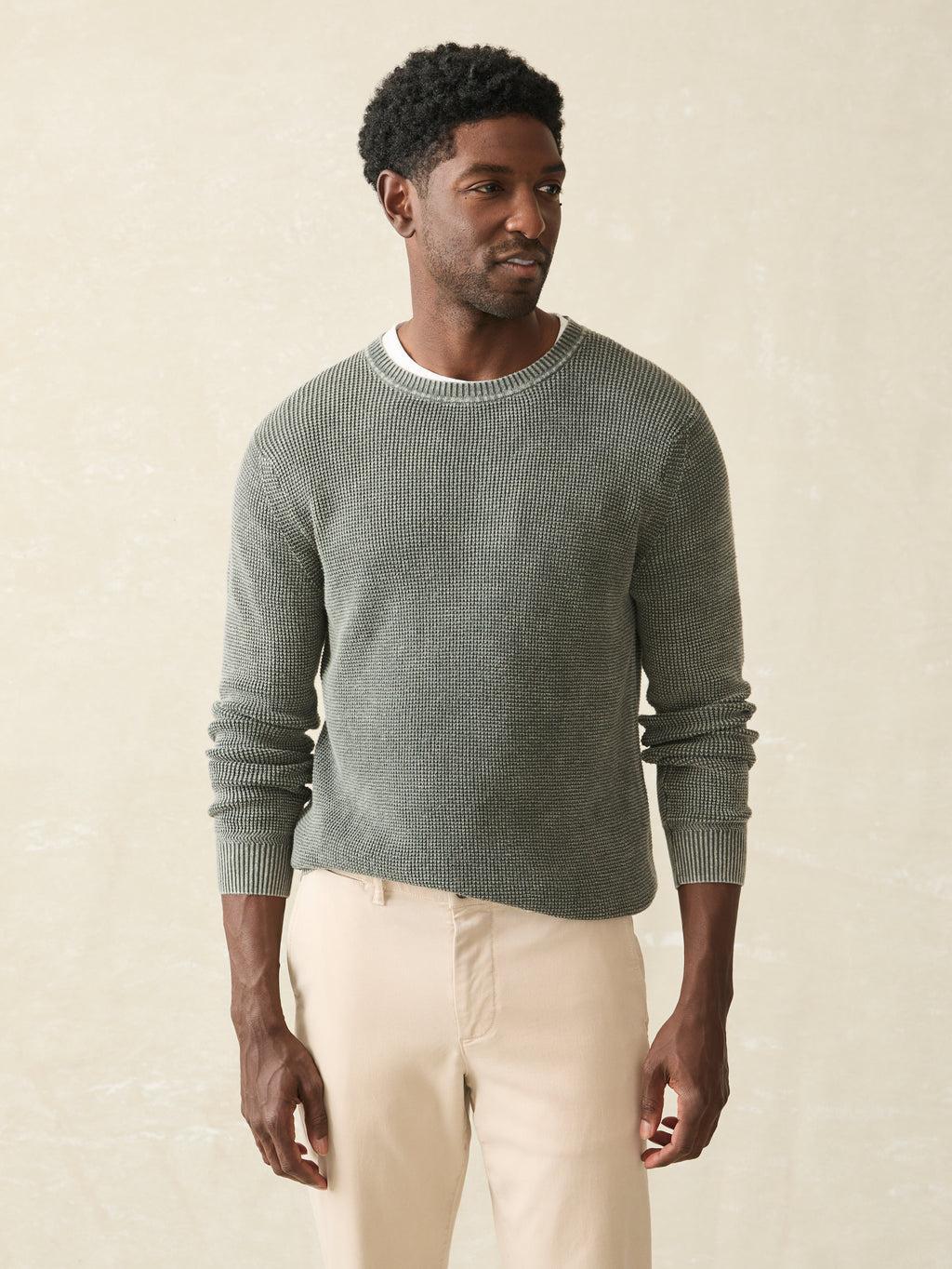 Sunwashed Crewneck Sweater - Mountain Olive Product Image