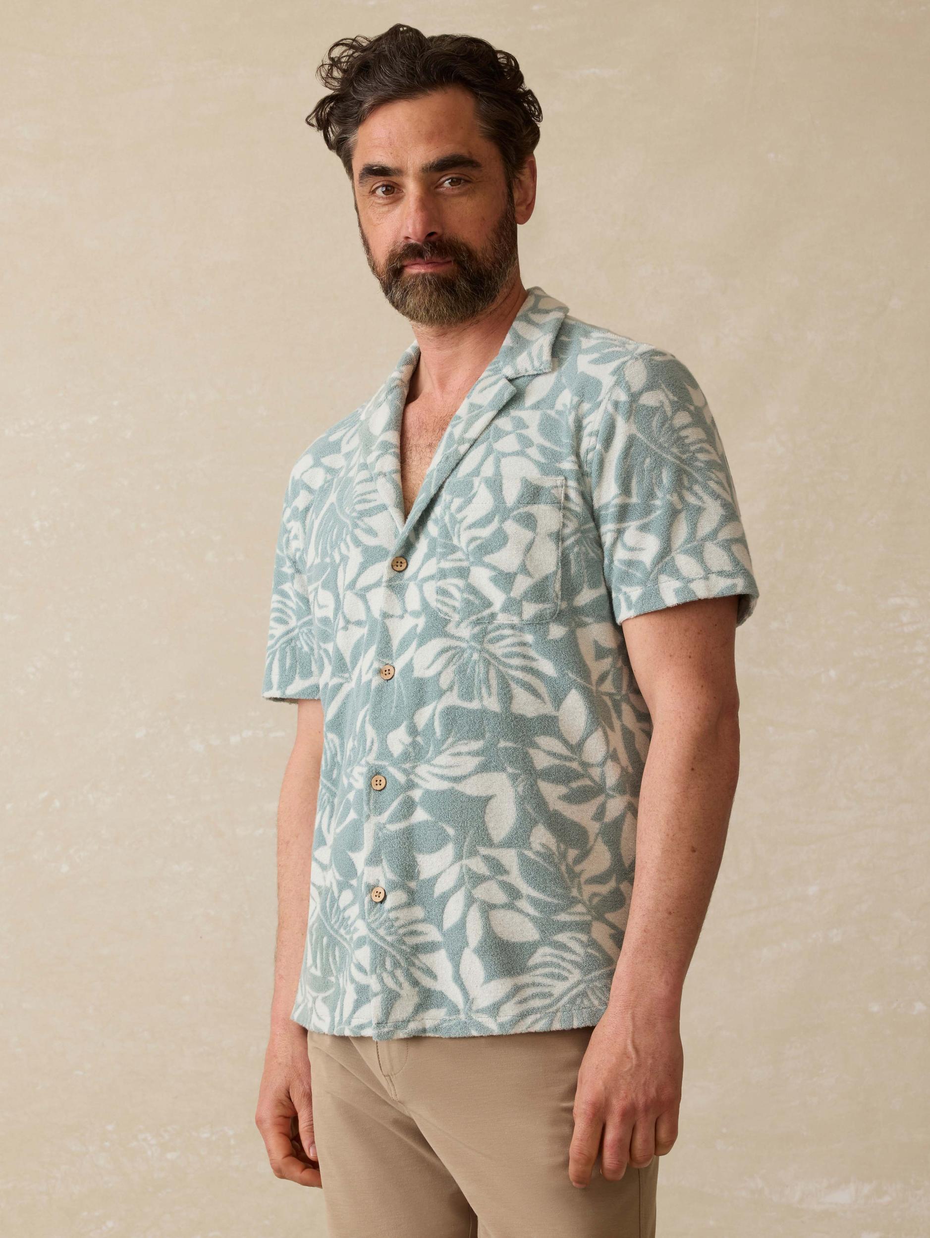Short-Sleeve Cabana Towel Terry Shirt - Poolside Foliage Teal Male Product Image