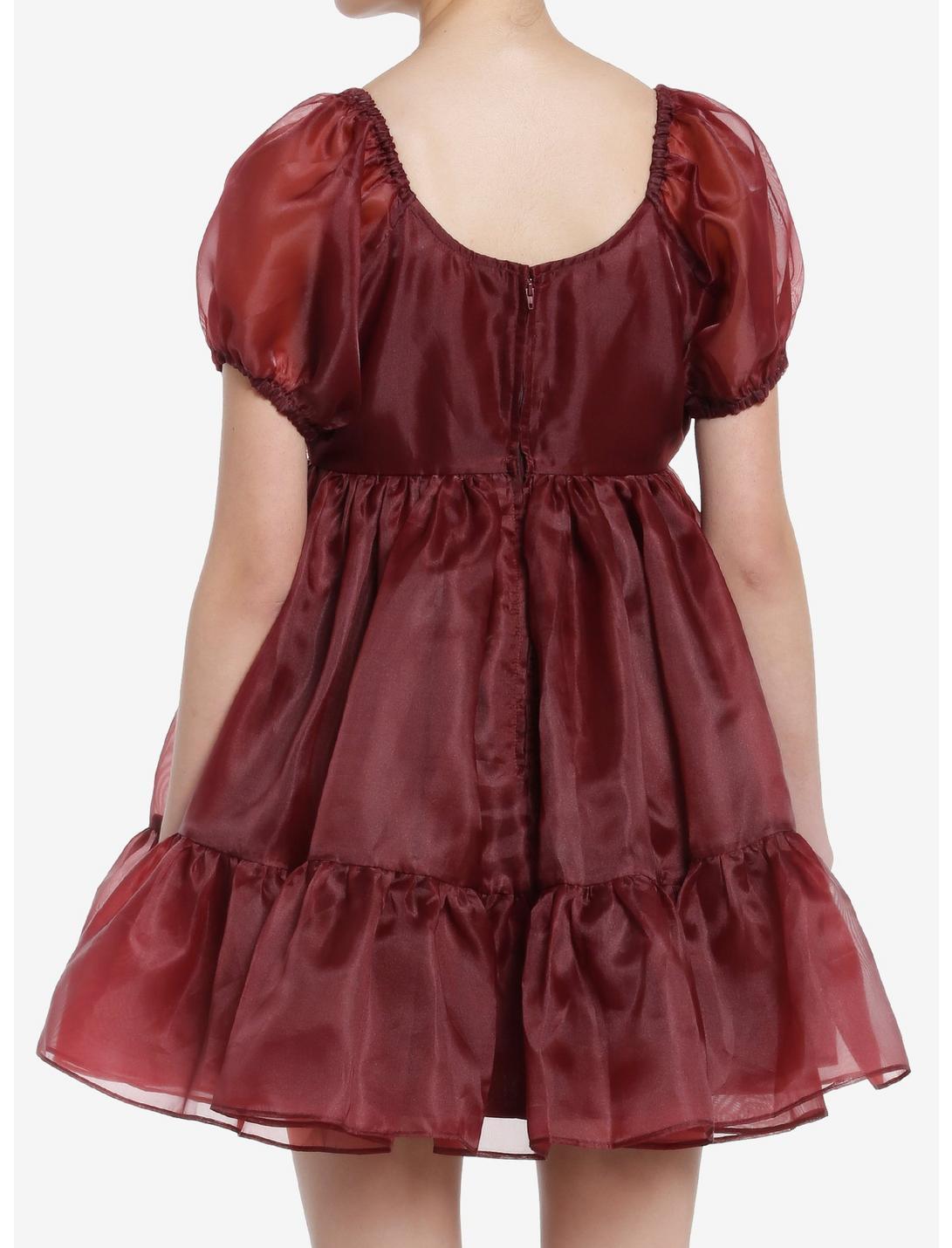 Cosmic Aura Maroon Organza Tiered Dress Product Image