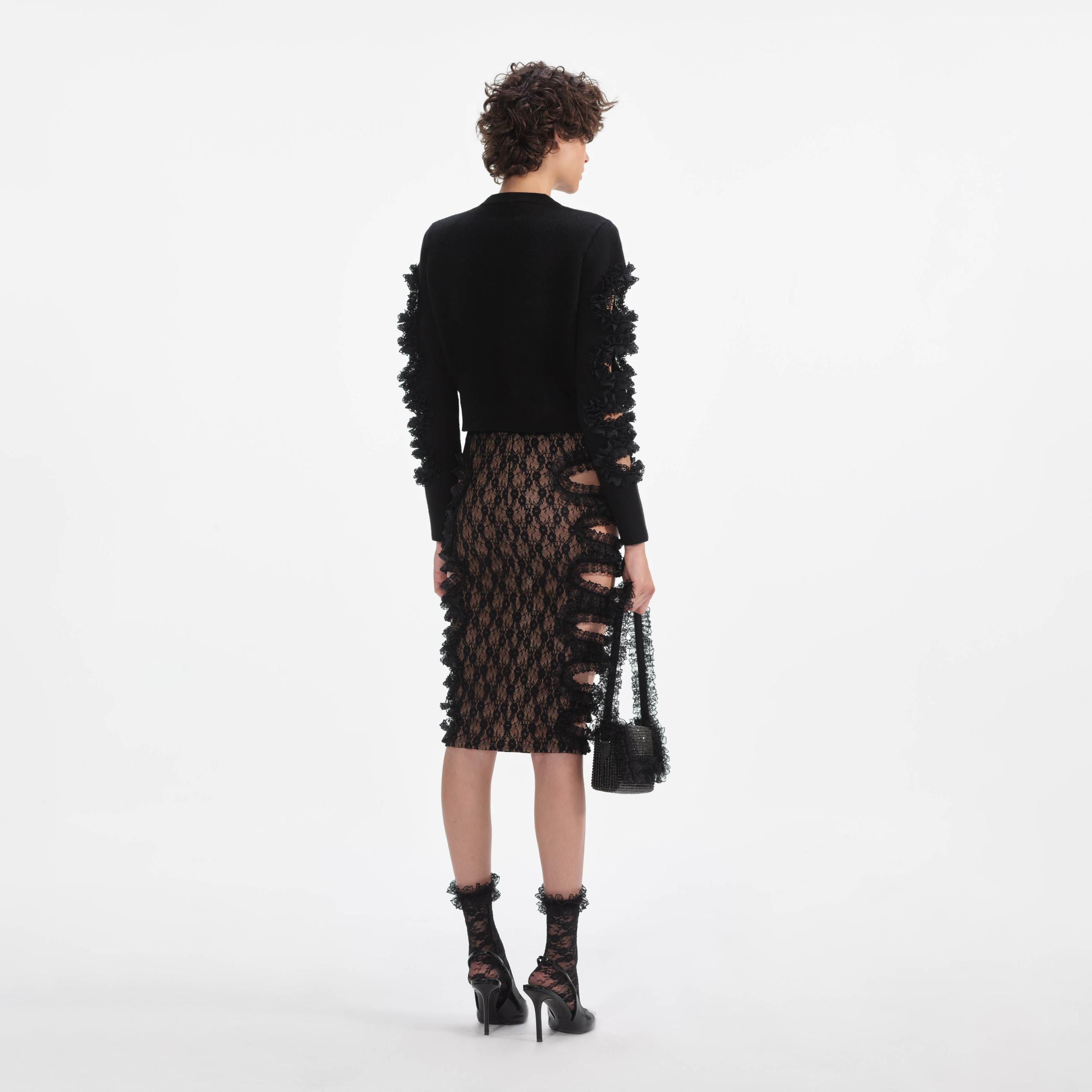 Black Cut Out Lace Detail Jumper Product Image