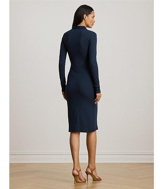 Lauren Ralph Lauren Ribbed Knit Cotton Blend Polo Collar Long Sleeve Sheath Dress Product Image