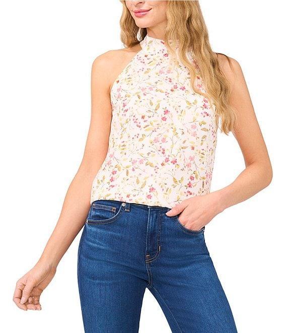 CeCe Floral Print Halter Neck Sleeveless Tank Product Image